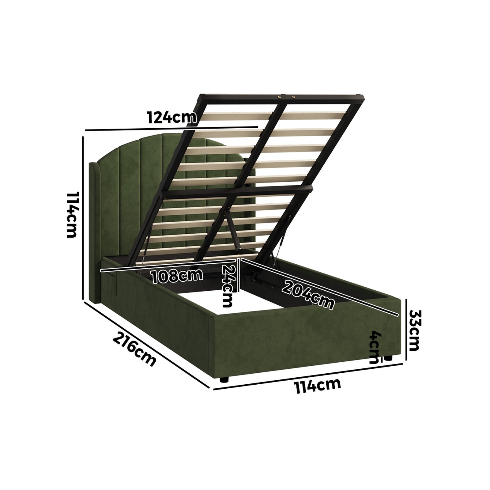 Oikiture Bed Frame King Single Size With Gas Lift Storage USB Charging Velvet - Sunyee