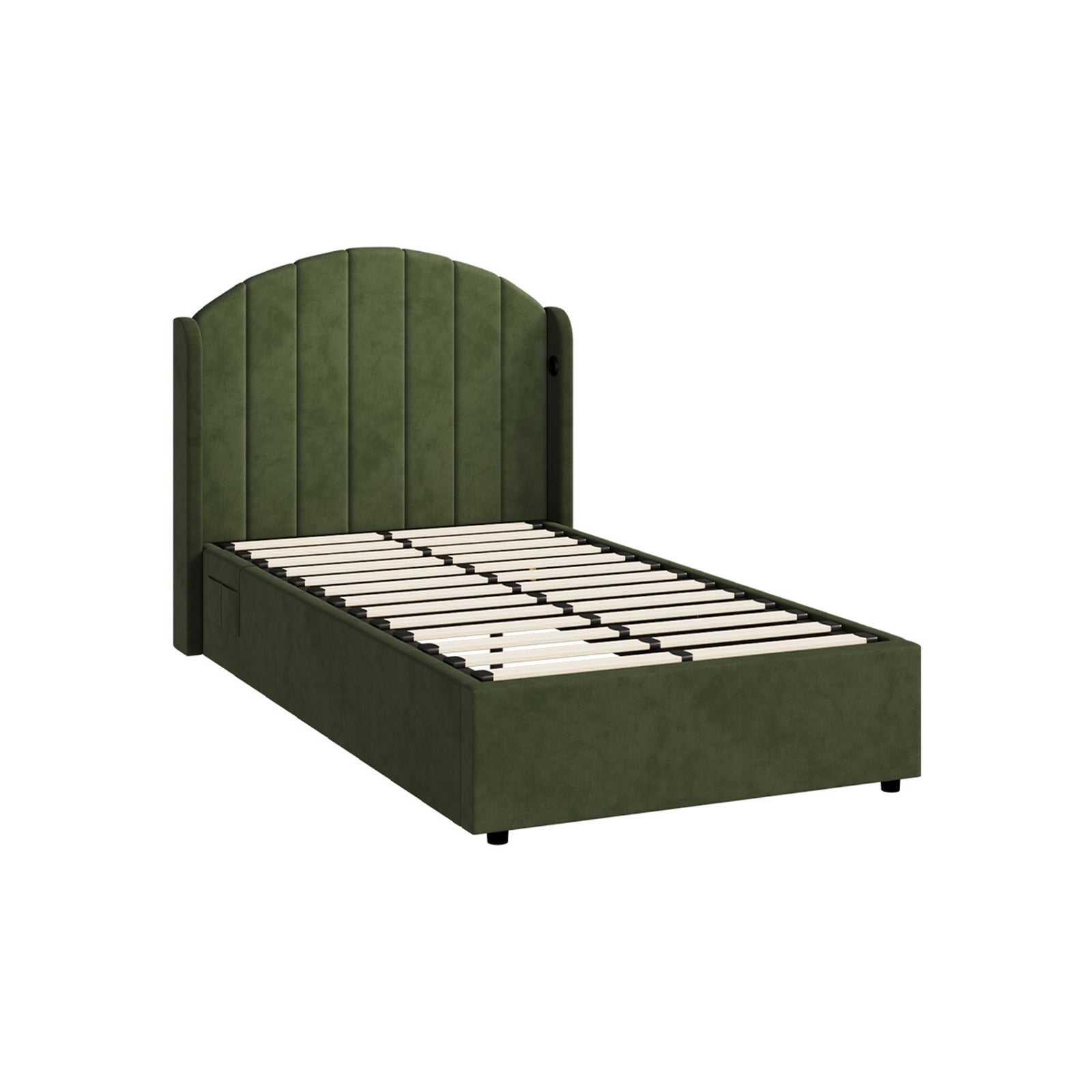 Oikiture Bed Frame Queen Double King Single With Gas Lift Base USB Charge Velvet