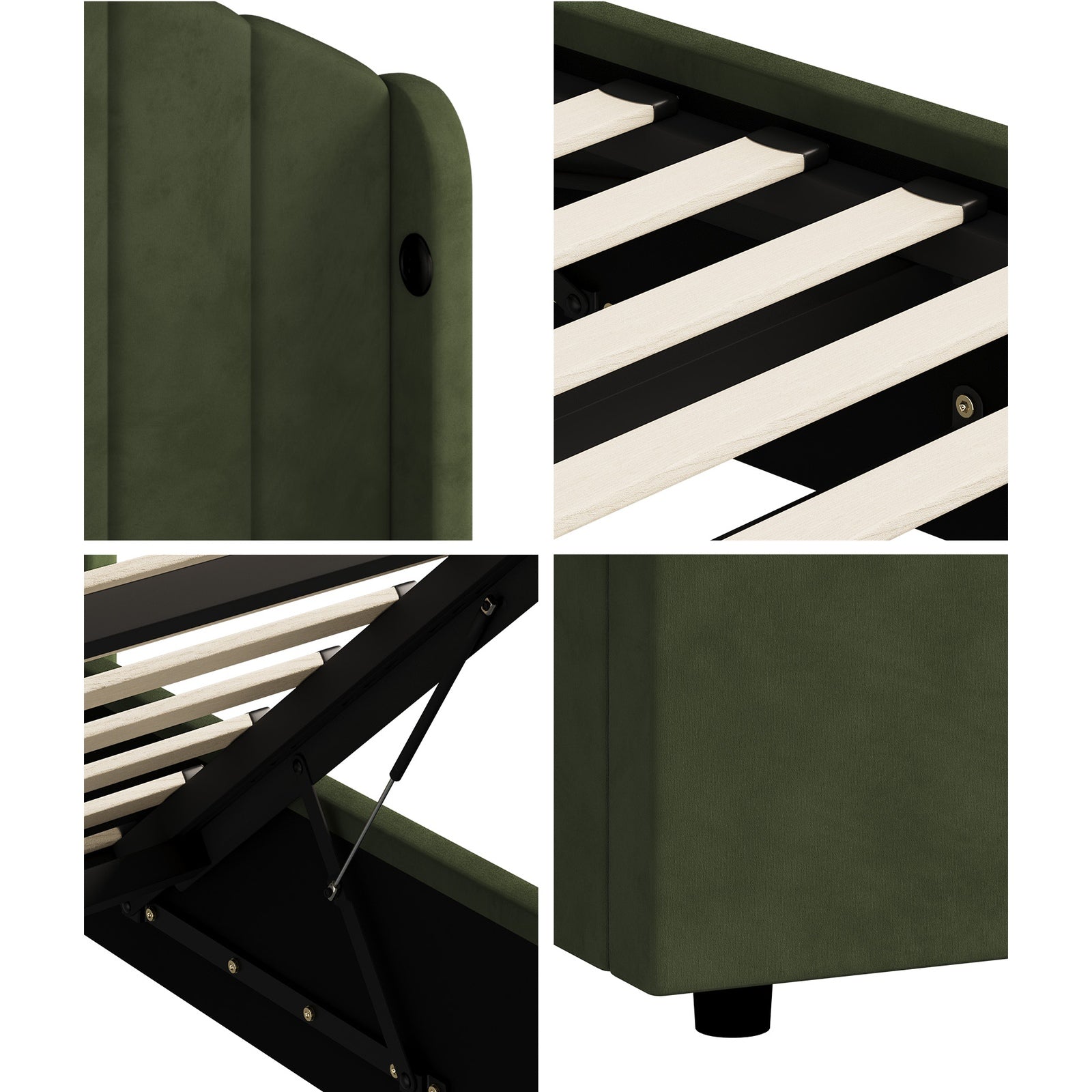 Oikiture Bed Frame Queen Double King Single Gas Lift Base USB Charging