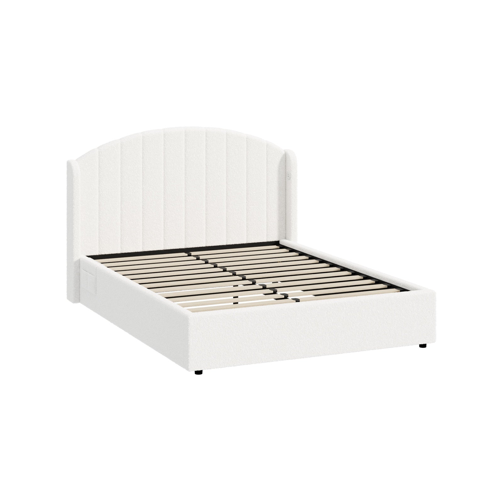 Oikiture Bed Frame Queen Double King Single With Gas Lift Base USB Charge Boucle - Sunyee