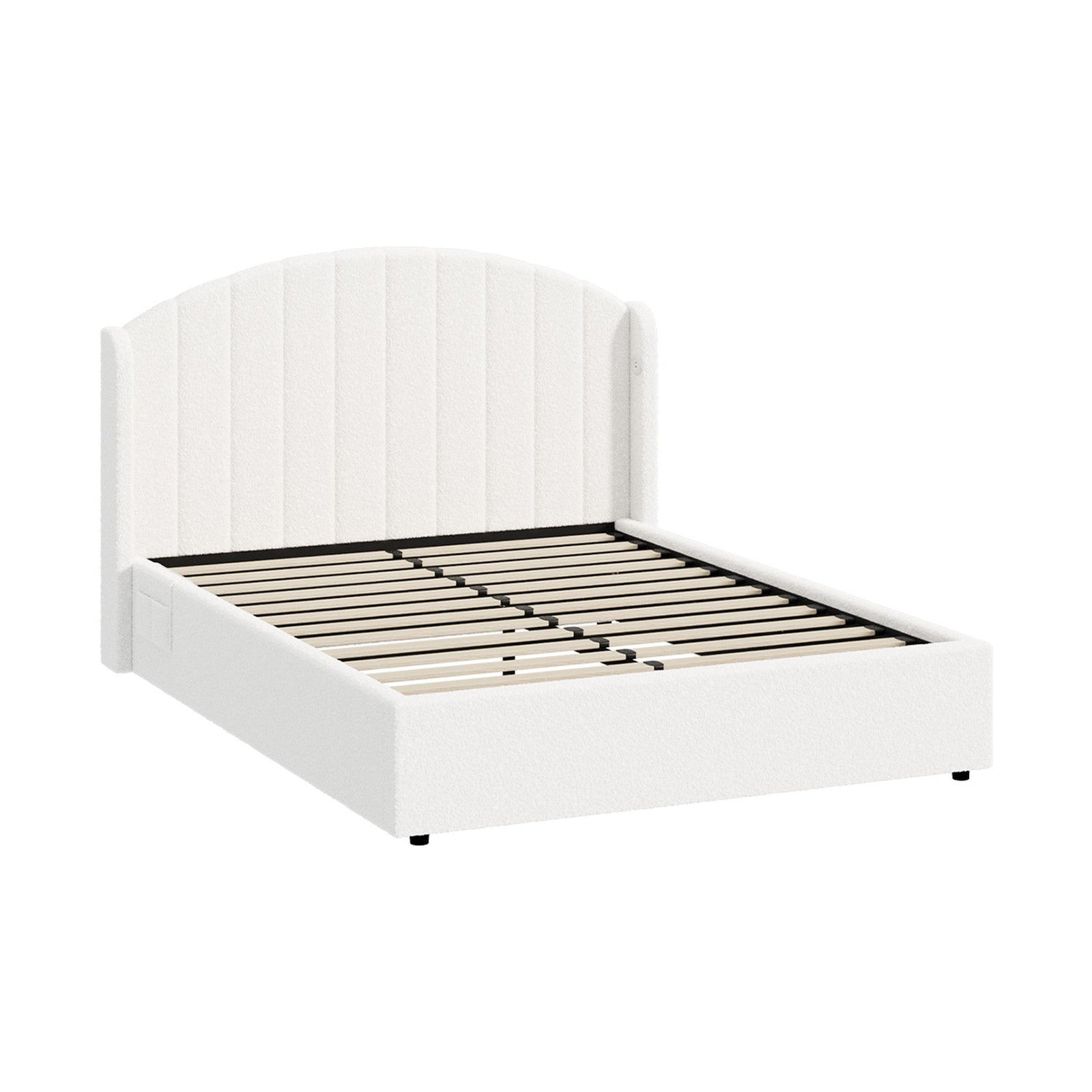 Oikiture Bed Frame Queen Double King Single With Gas Lift Base USB Charge Boucle - Sunyee