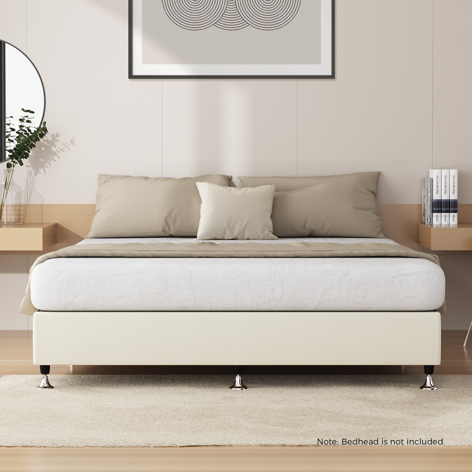 Oikiture Bed Frame Double Size Bed Base Platform Beige - Sunyee