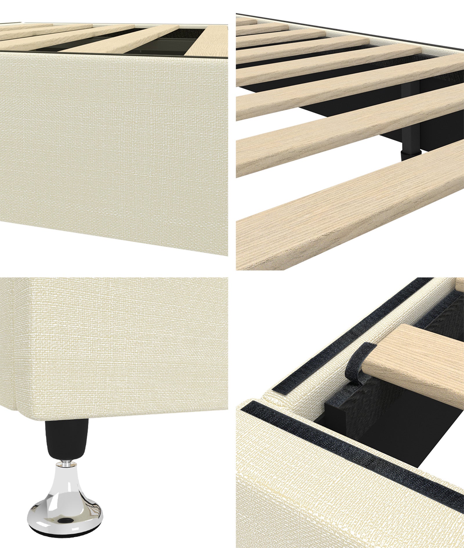 Oikiture Bed Frame Double Size Bed Base Platform Beige - Sunyee