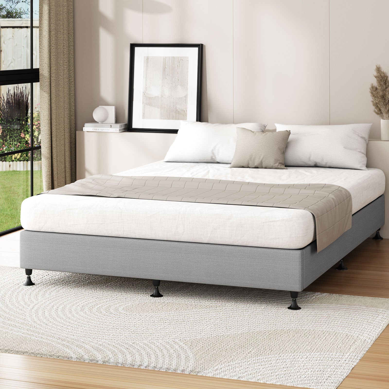Oikiture Bed Frame King Size Bed Base Platform Grey - Sunyee