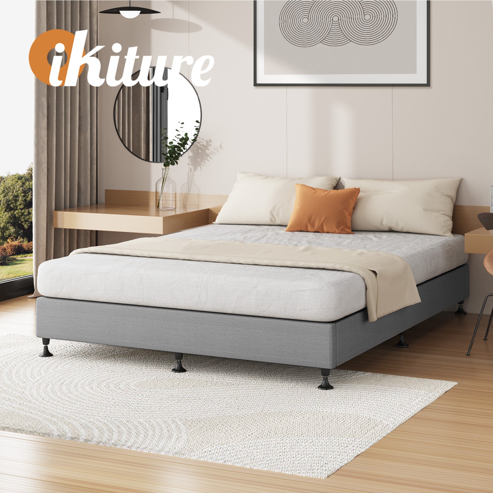 Oikiture Bed Frame King Size Bed Base Platform Grey - Sunyee