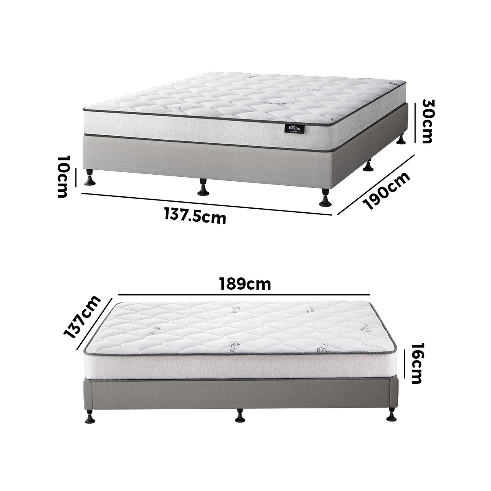 Oikiture Bed Frame Double Size Upholstered Platform with Mattress Beige - Sunyee
