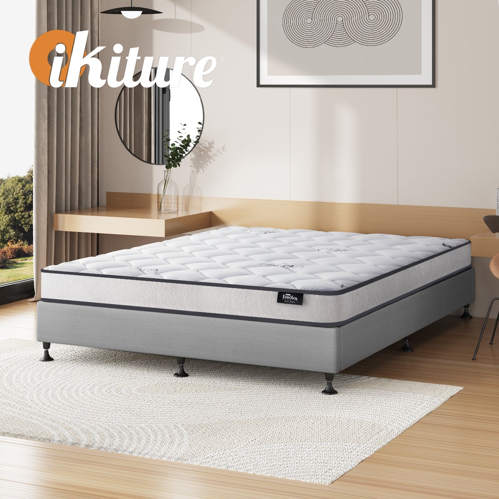 Oikiture Bed Frame Queen Size Upholstered Platform with Mattress Beige - Sunyee