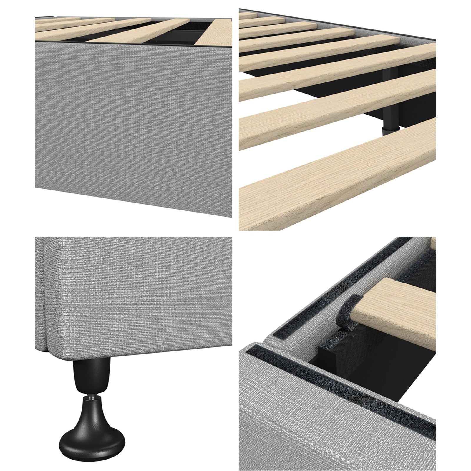 Oikiture Bed Frame Single Size Upholstered Platform with Mattress Beige - Sunyee