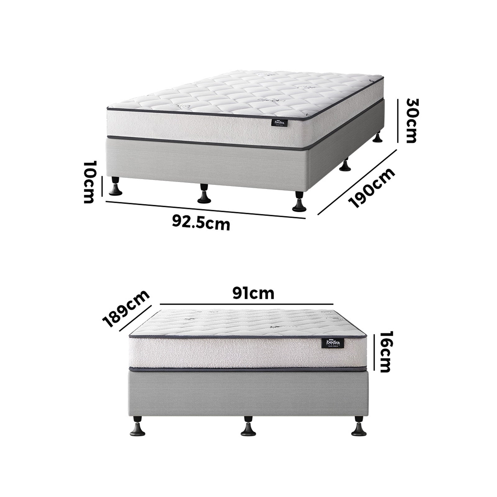 Oikiture Bed Frame Single Size Upholstered Platform with Mattress Beige - Sunyee