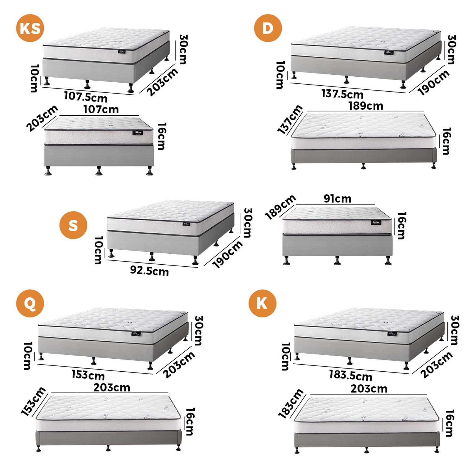 Oikiture Bed Frame Double Queen King Single Upholstered Platform with Mattress - Sunyee