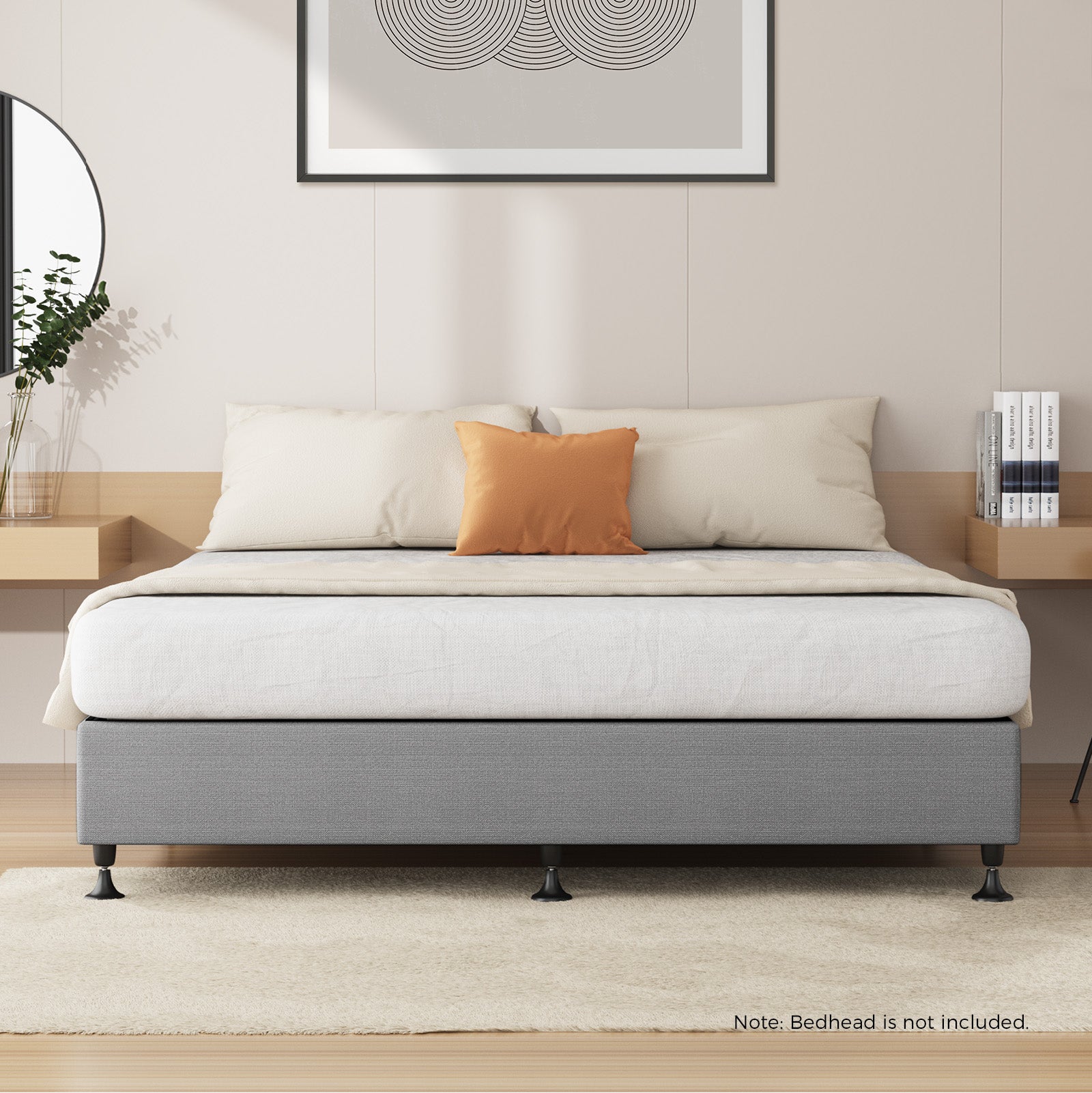 Oikiture Bed Frame Queen Size Bed Base Platform Grey - Sunyee