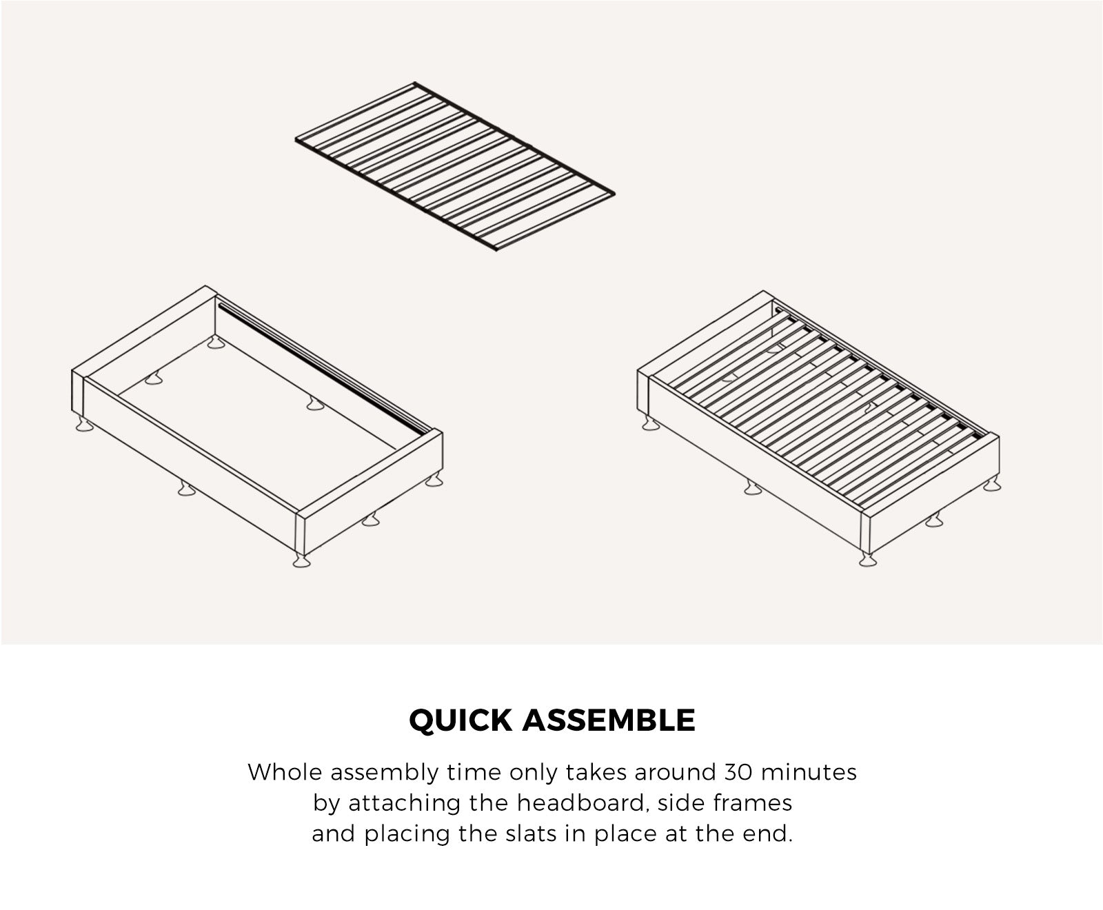 Oikiture Bed Frame Single Size Bed Base Platform Beige - Sunyee