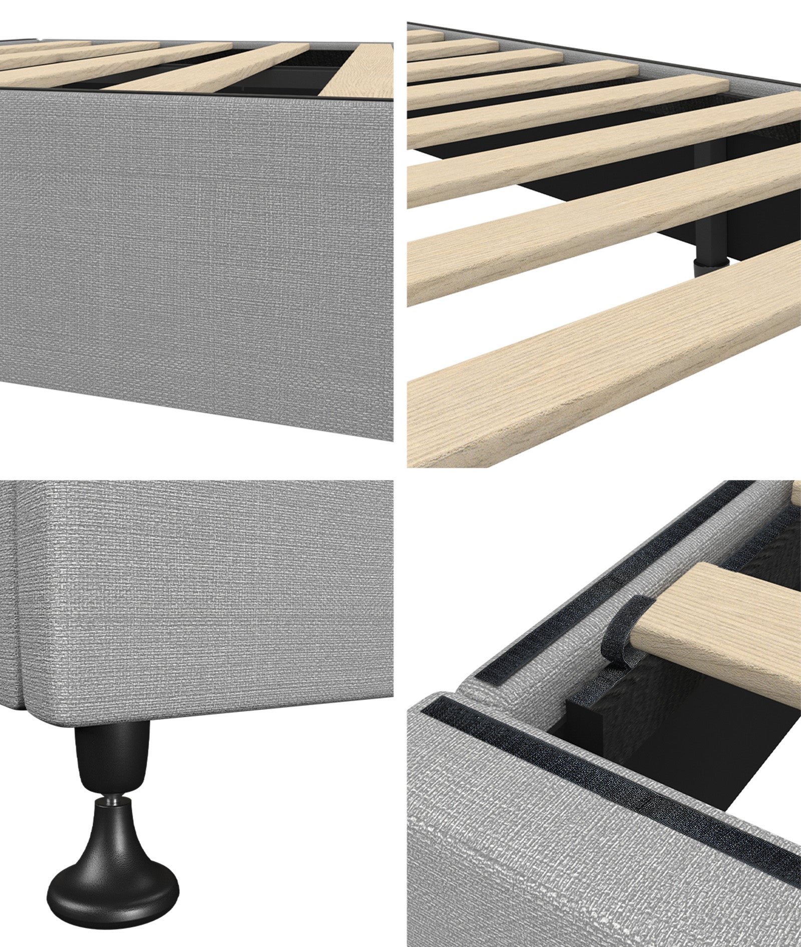 Oikiture Bed Frame Single Size Bed Base Platform Grey - Sunyee