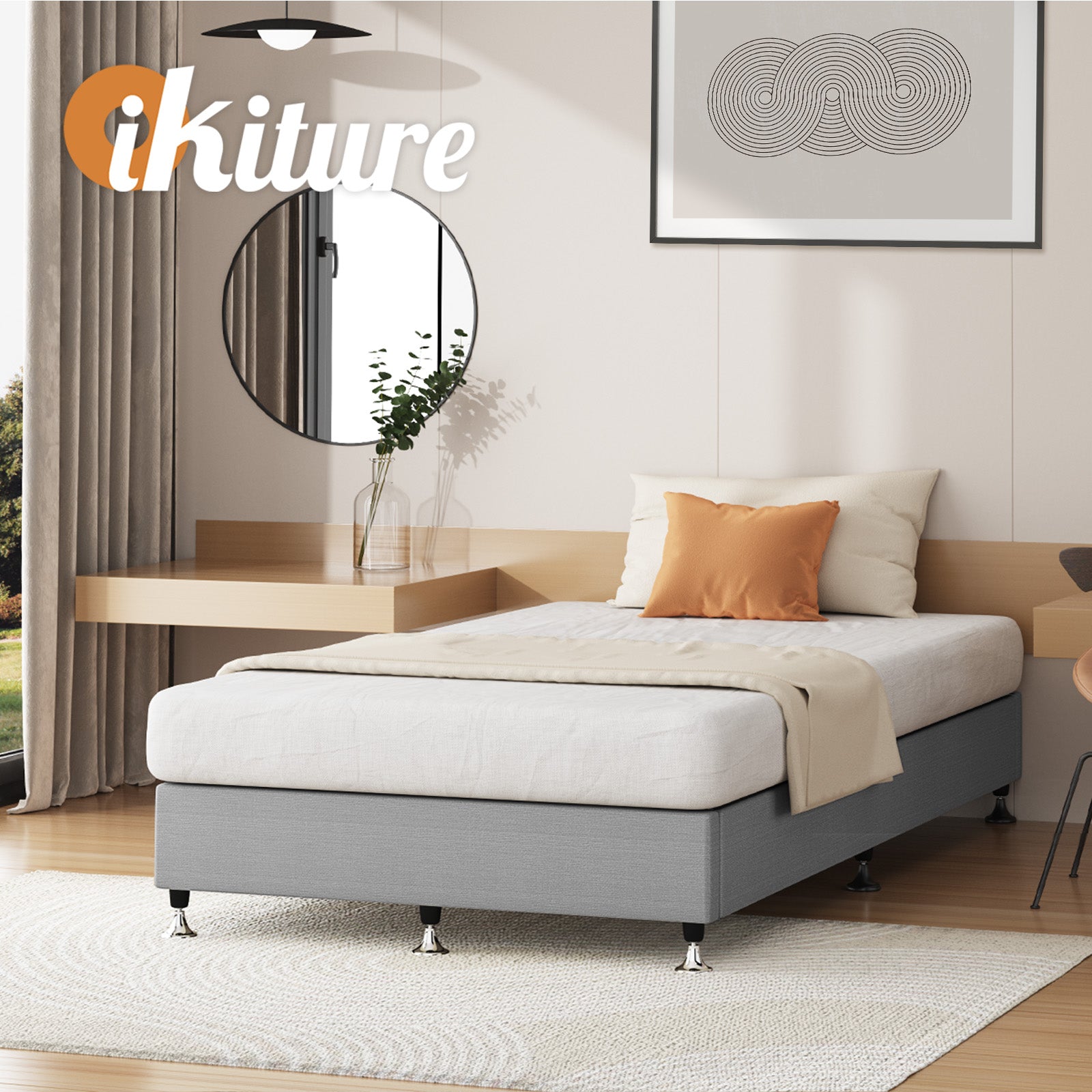 Oikiture Bed Frame Single Size Bed Base Platform Grey - Sunyee