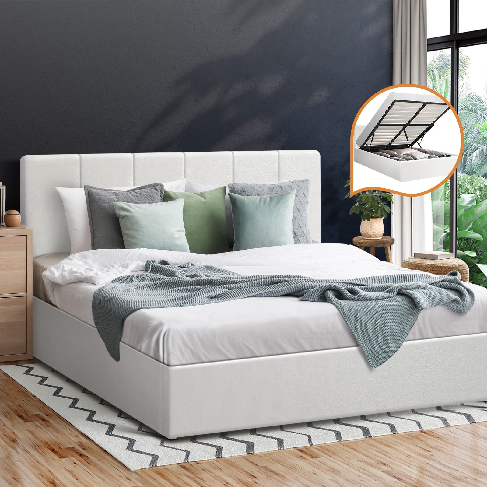 Oikiture Bed Frame Double Size Gas Lift Beds Base Storage PU Leather ZOE - Sunyee