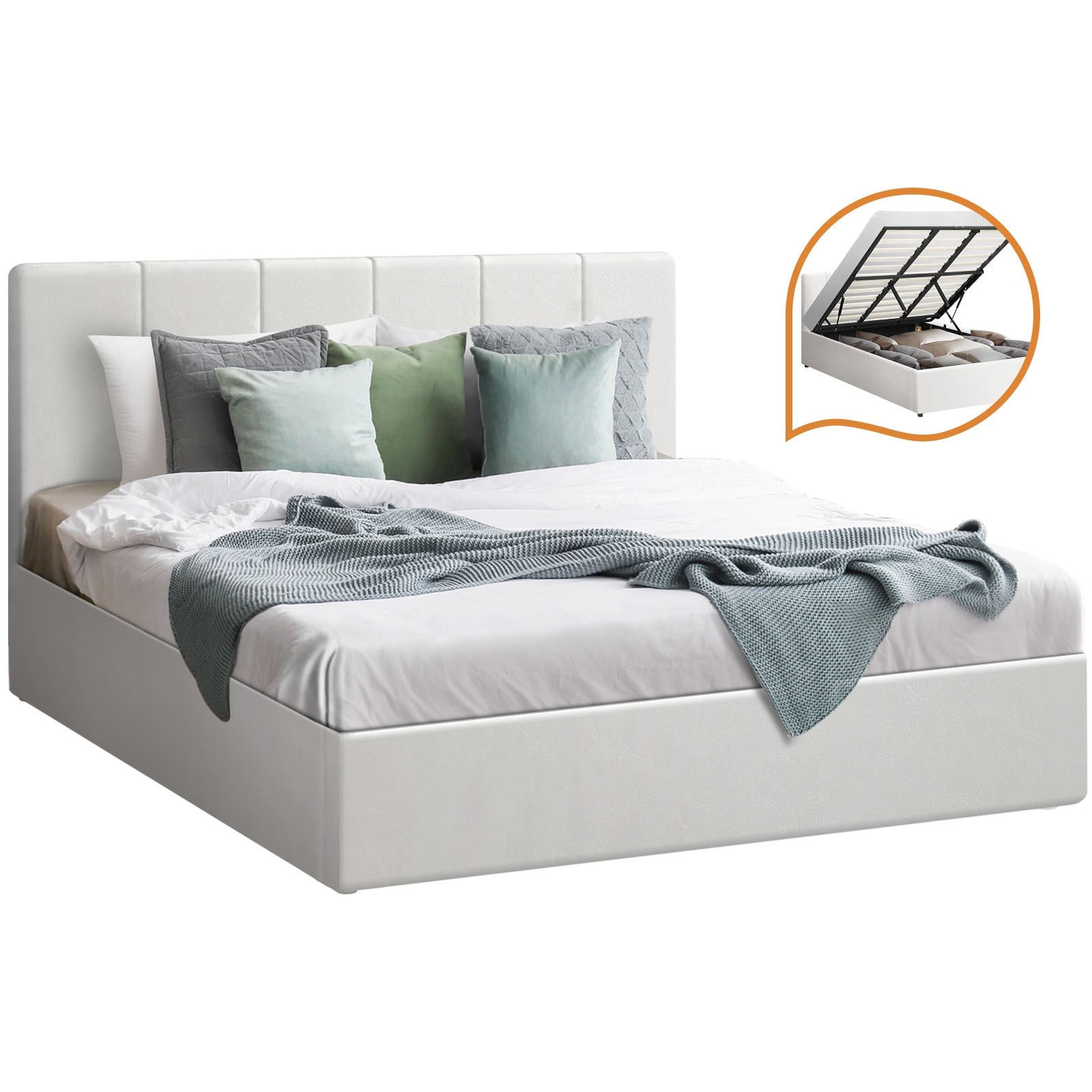Oikiture Bed Frame King Size Gas Lift Beds Base Storage PU Leather ZOE - Sunyee