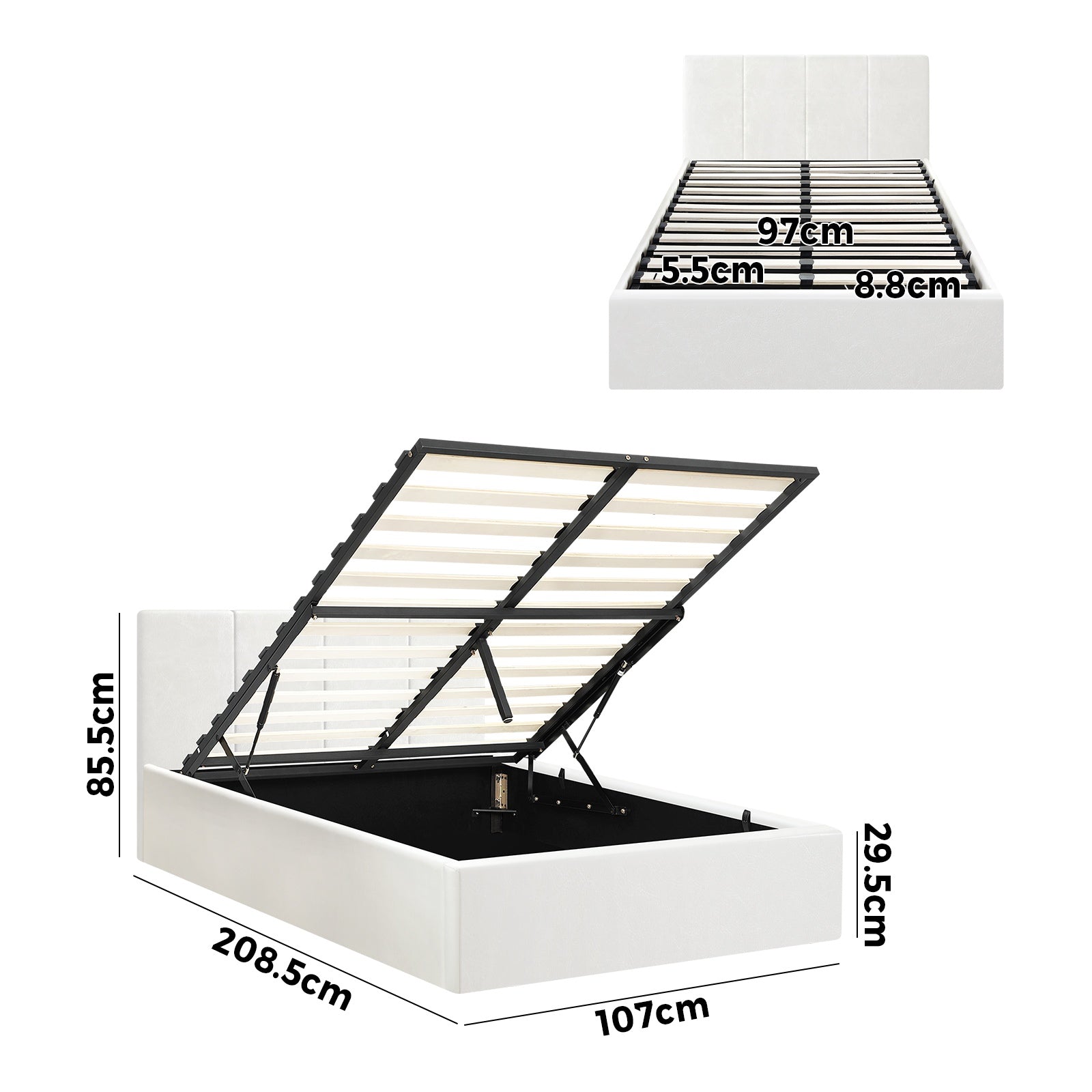 Oikiture Bed Frame King Single Gas Lift Beds Base Storage PU Leather ZOE - Sunyee