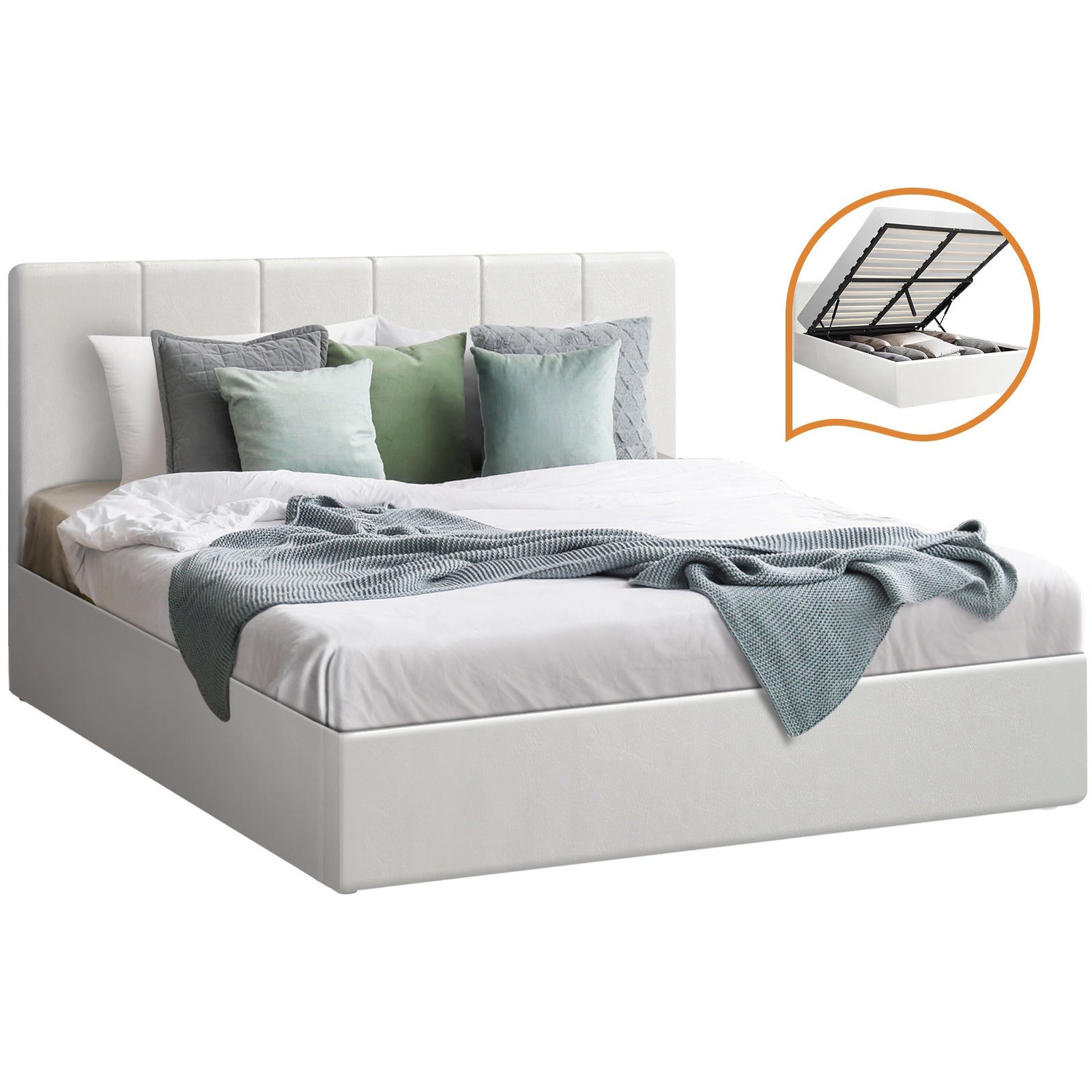Oikiture Bed Frame King Size Gas Lift Beds Base Storage PU Leather ZOE - Sunyee