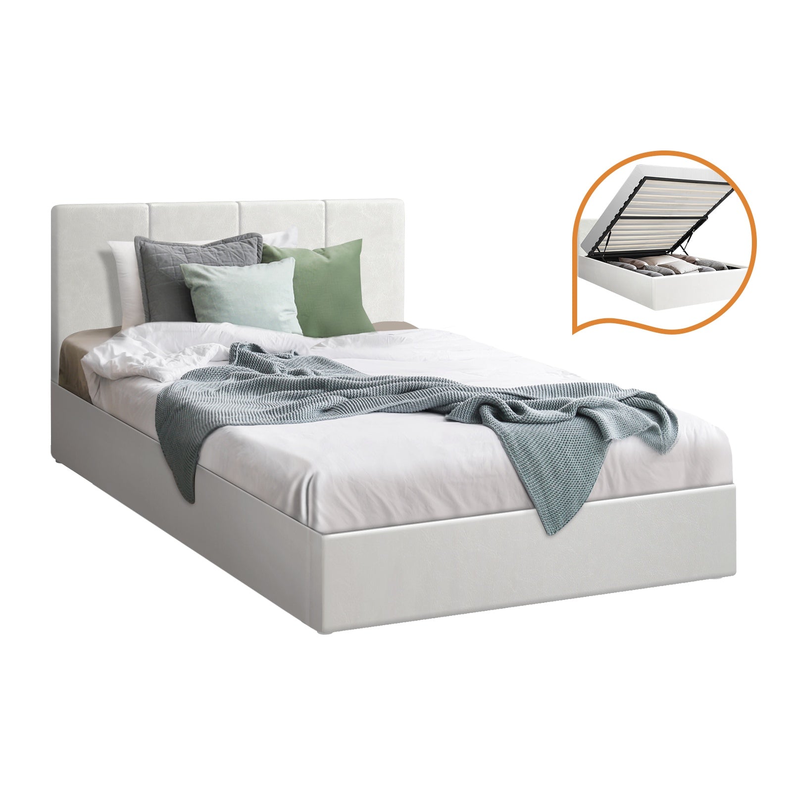 Oikiture Bed Frame Single Size Gas Lift Beds Base Storage PU Leather ZOE - Sunyee