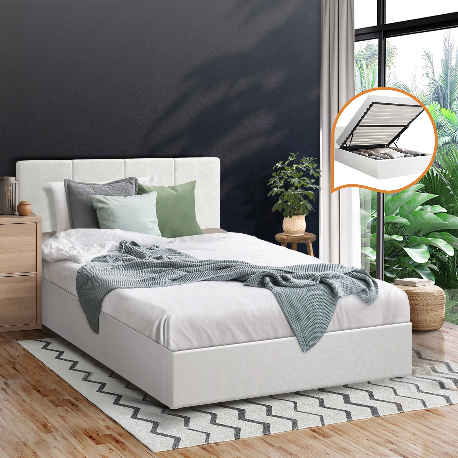 Oikiture Bed Frame Single Size Gas Lift Beds Base Storage PU Leather ZOE - Sunyee