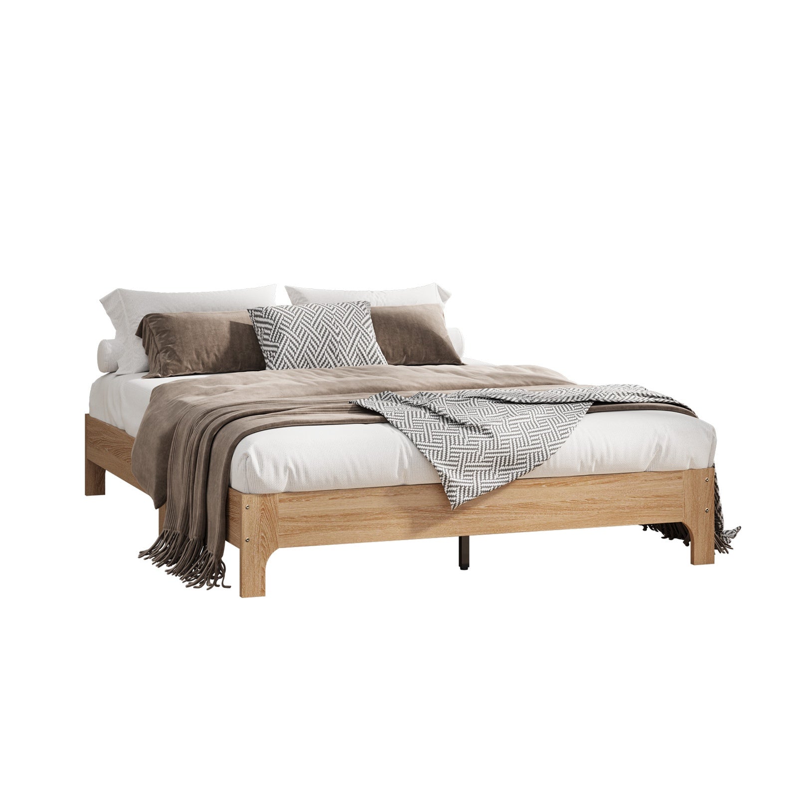 Oikiture Bed Frame Double Size Wooden Mattress Base Platform Beds Natural