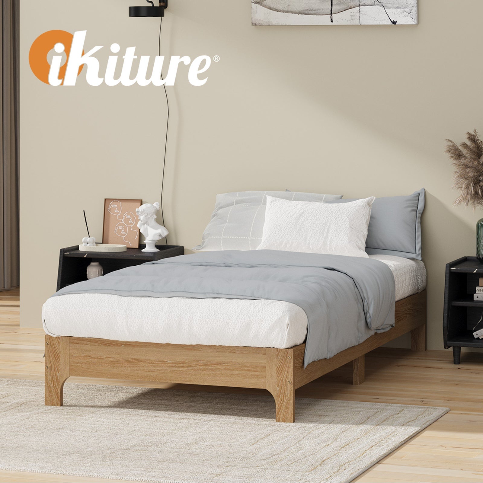 Oikiture Bed Frame King Single Size Wooden Mattress Base Platform Beds Natural