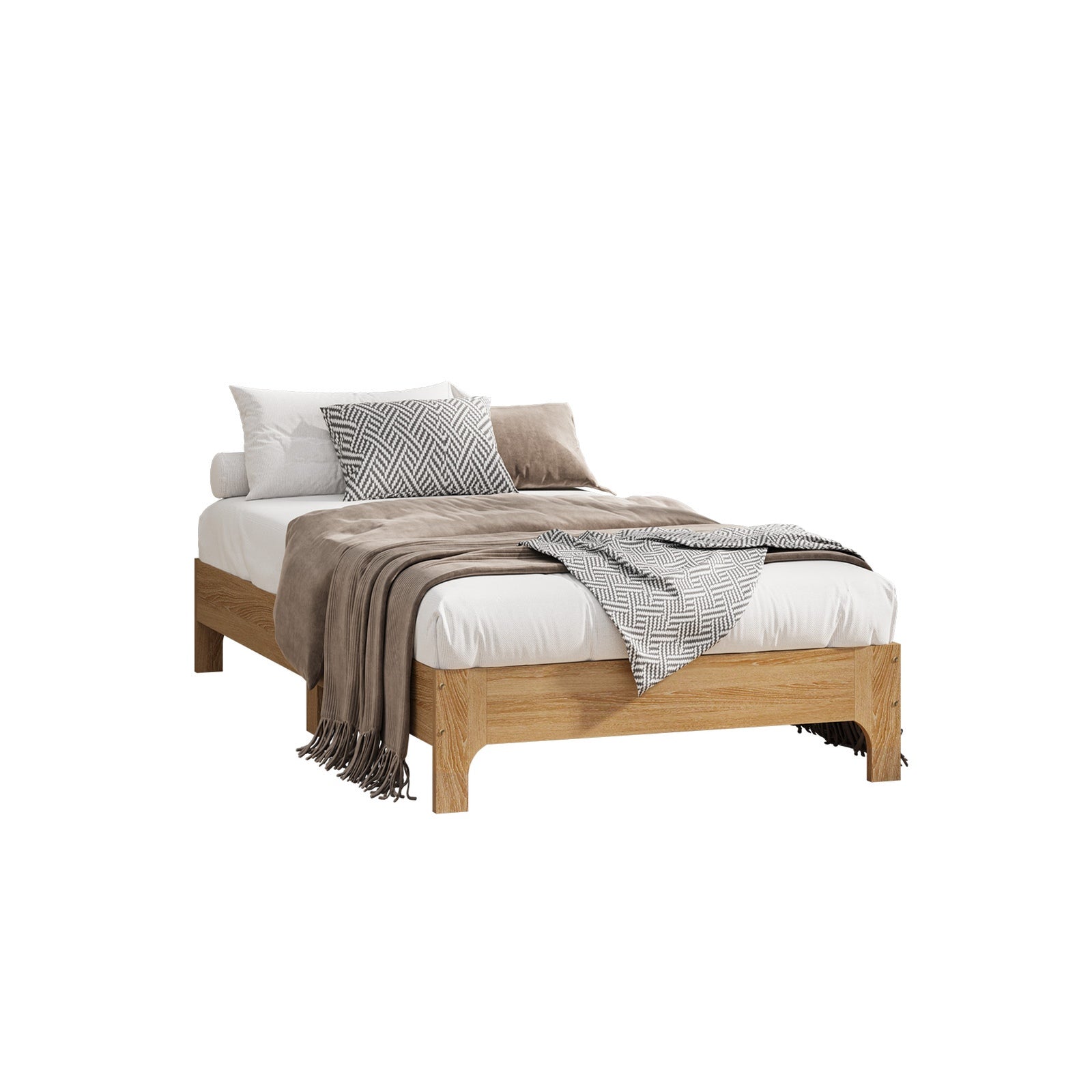 Oikiture Bed Frame Single Size Wooden Mattress Base Platform Beds Natural