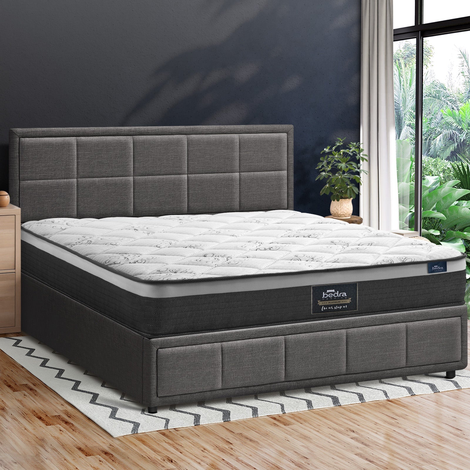 Oikiture Bed Frame Double Size Gas Lift Storage With Mattress Set Grey BOSS - Sunyee