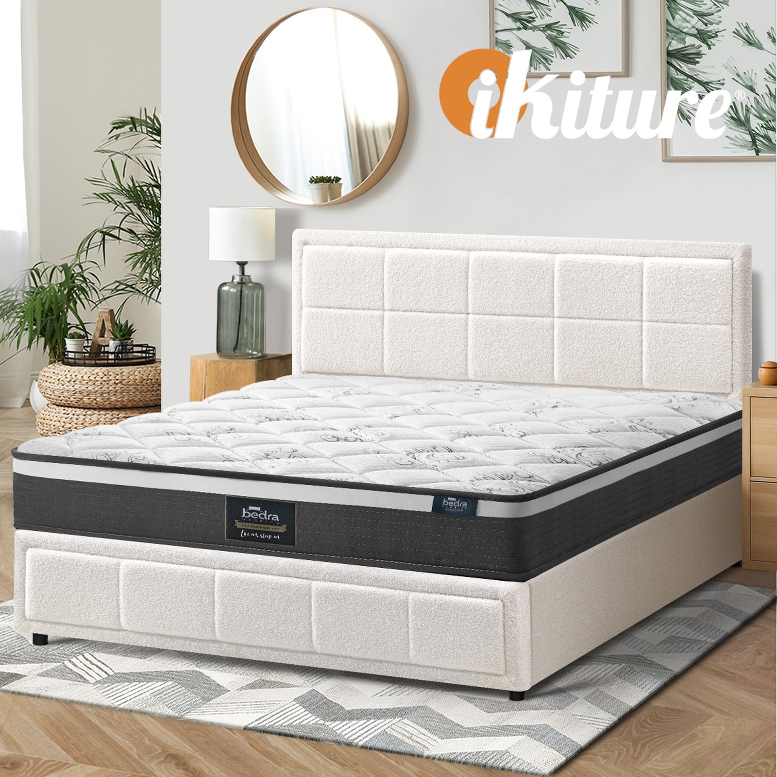 Oikiture Bed Frame Double Size Gas Lift Storage With Mattress Set White BOSS - Sunyee