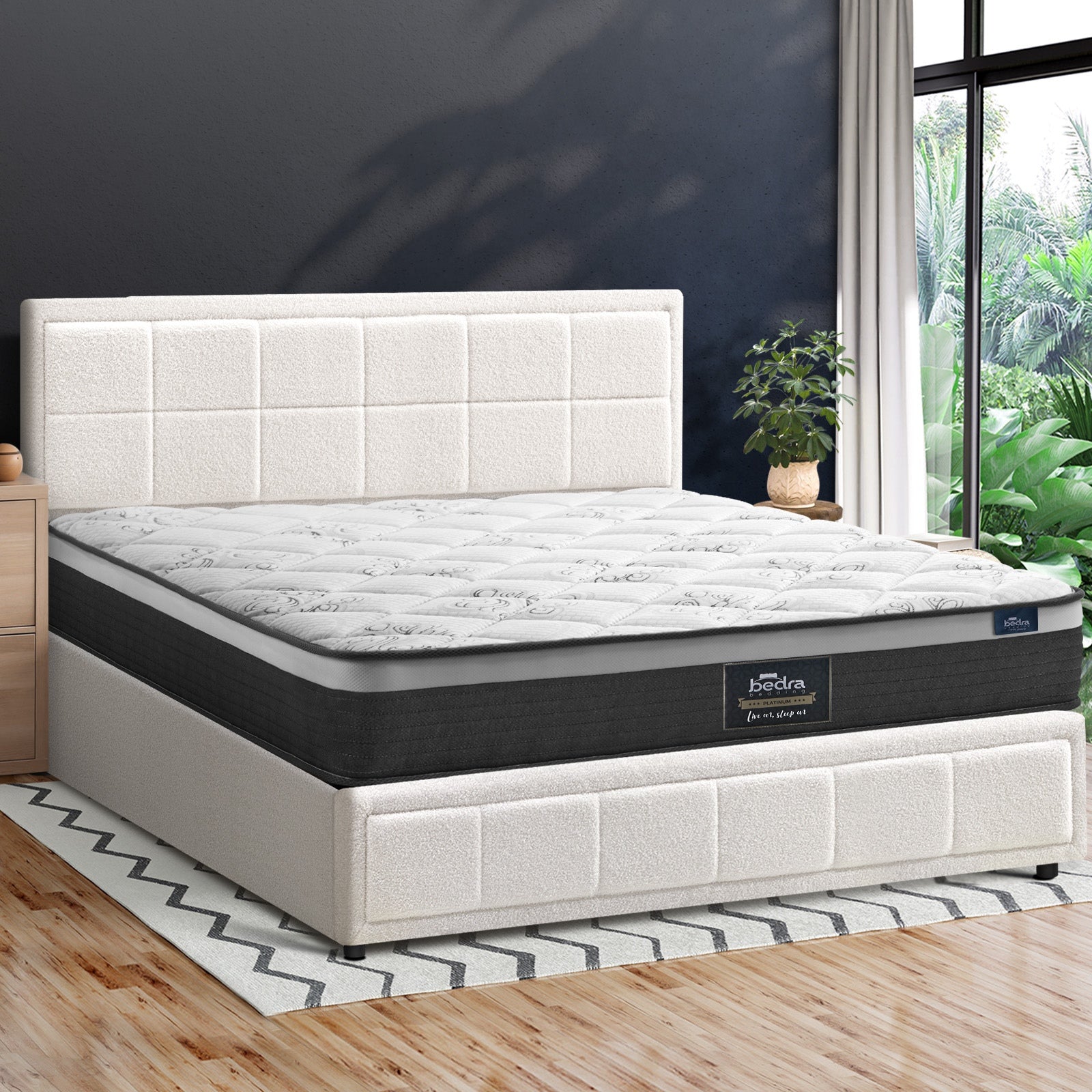 Oikiture Bed Frame Queen Double King Single Gas Lift with Mattress Set White BOS - Sunyee