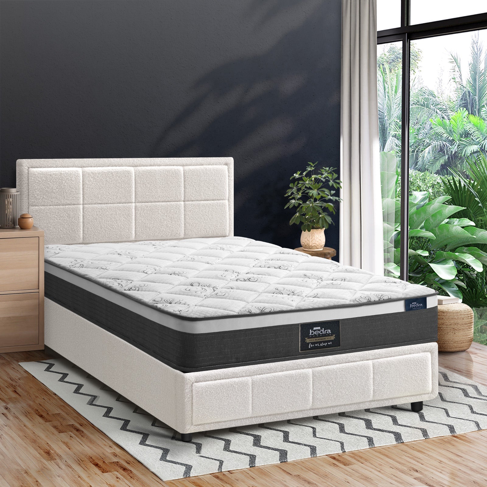 Oikiture Bed Frame Queen Double King Single Gas Lift with Mattress Set White BOS - Sunyee