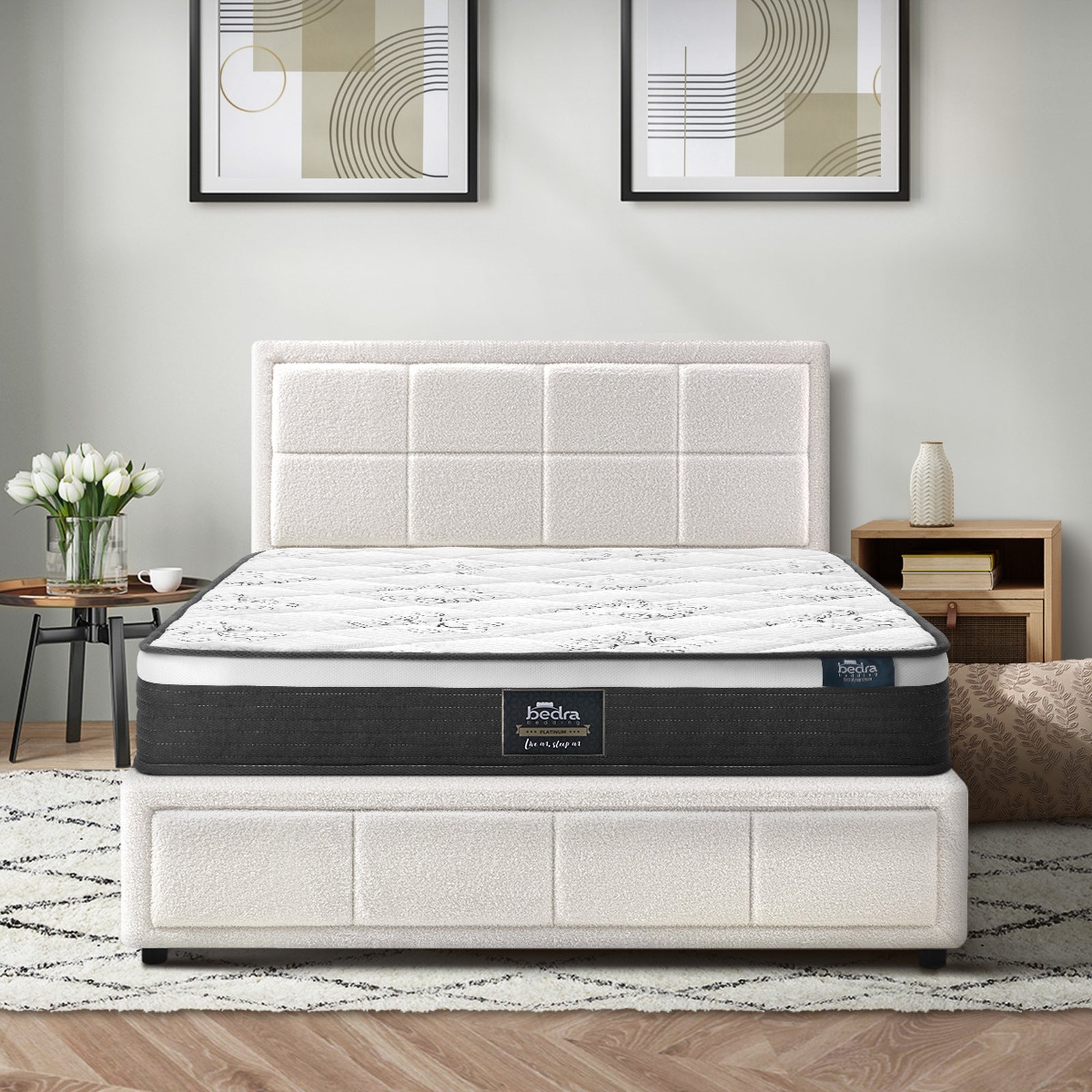 Oikiture Bed Frame King Single Size Gas Lift Storage With Mattress Set White - Sunyee