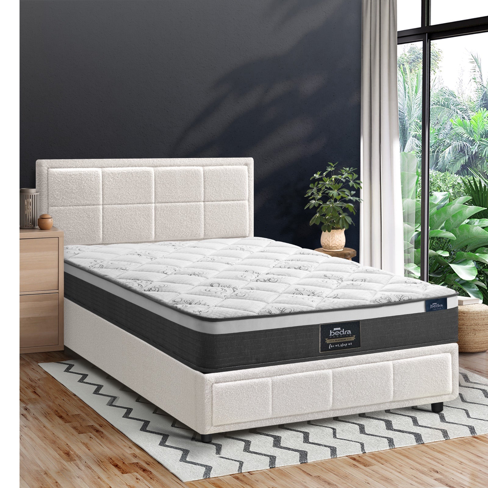 Oikiture Bed Frame Queen Double King Single Gas Lift with Mattress Set White BOS - Sunyee