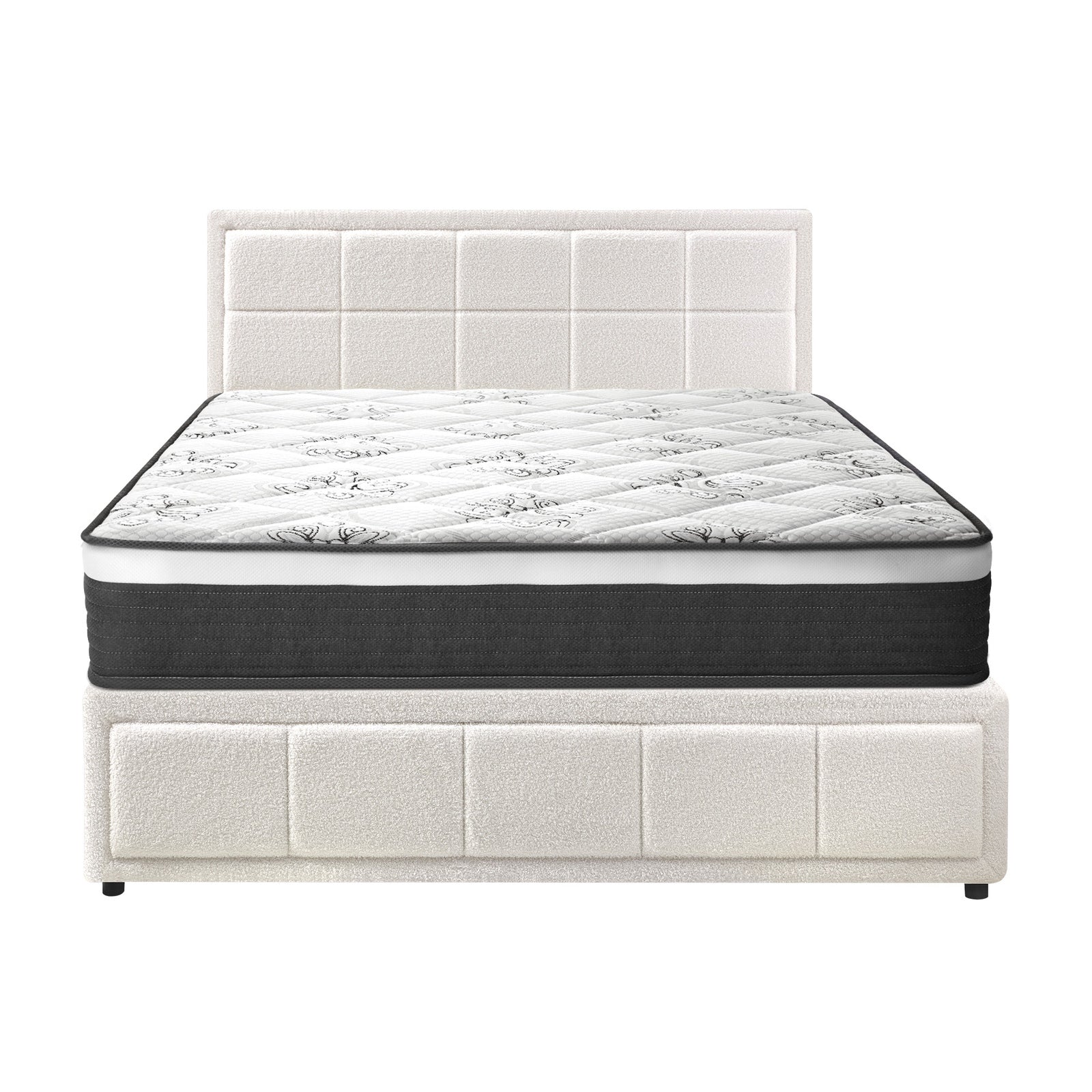Oikiture Bed Frame Queen Double King Single Gas Lift with Mattress Set White BOS - Sunyee