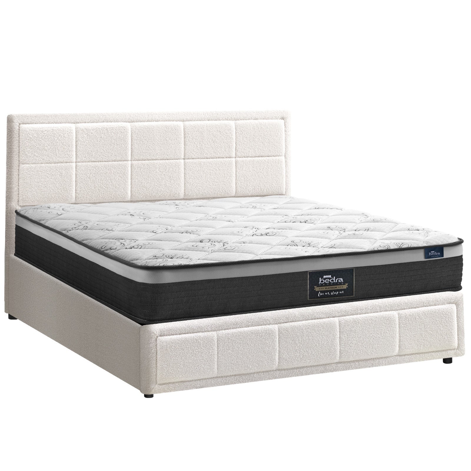 Oikiture Bed Frame Queen Double King Single Gas Lift with Mattress Set White BOS - Sunyee