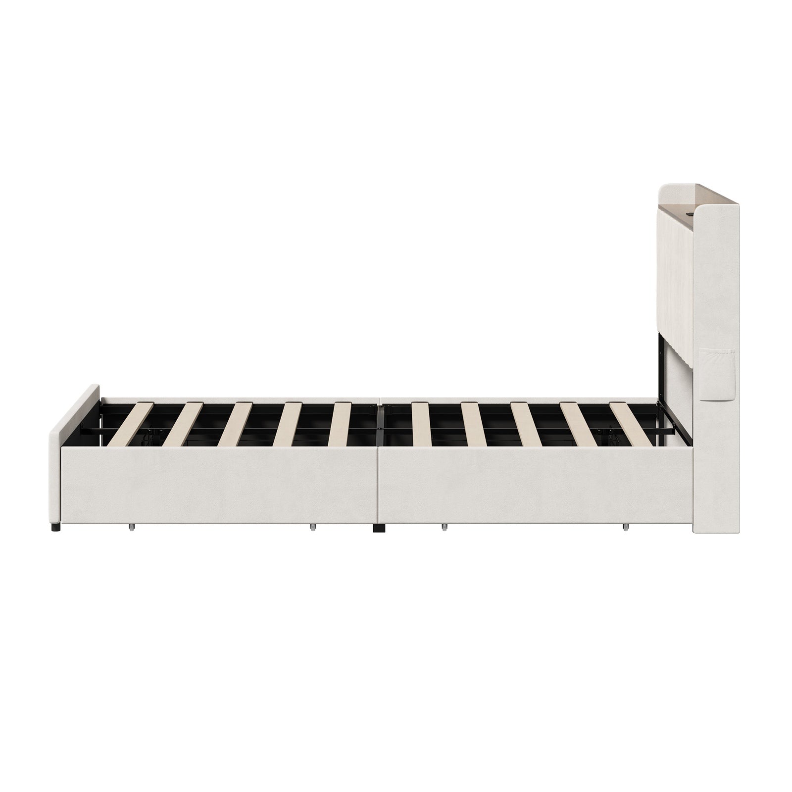 Oikiture Bed Frame Double Size with 4 Drawers Charging Station USB Ports Beige