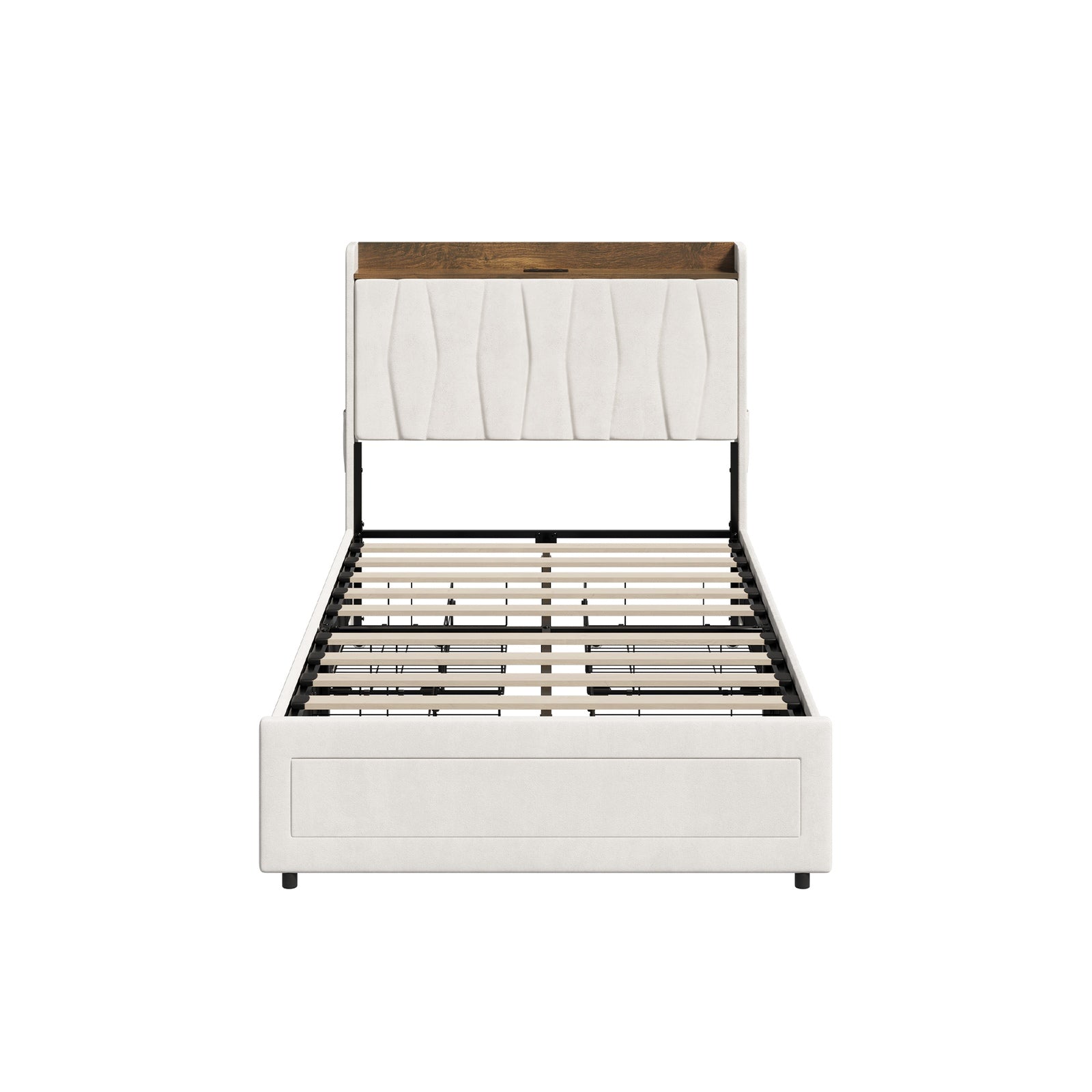 Oikiture Bed Frame King Single Size with 4 Drawers Charging Station USB Beige