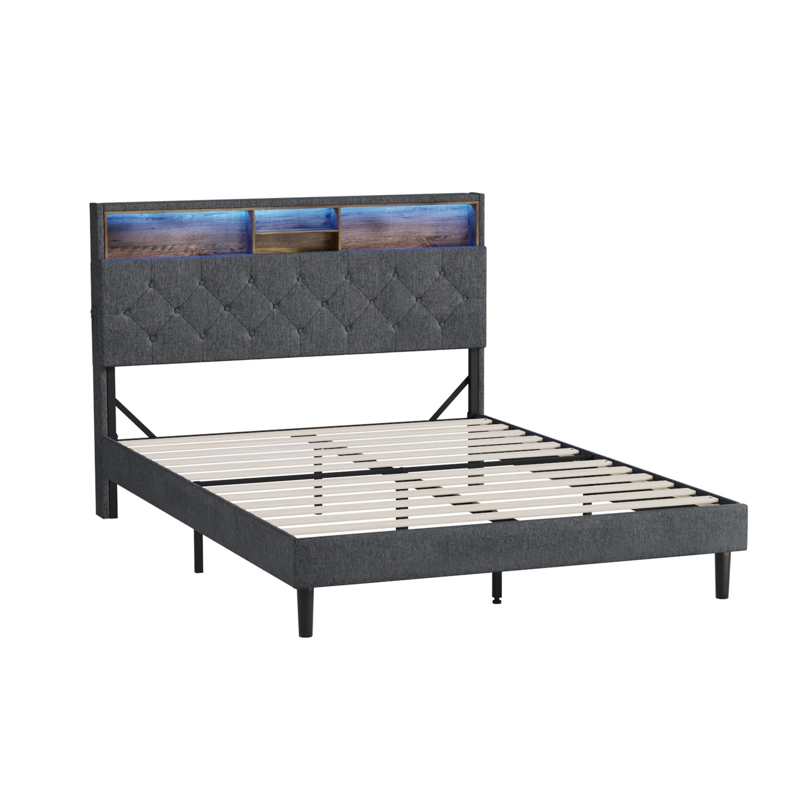 Oikiture Bed Frame Double Size Beds Base with LED Storage Bedhead NOVI - Sunyee