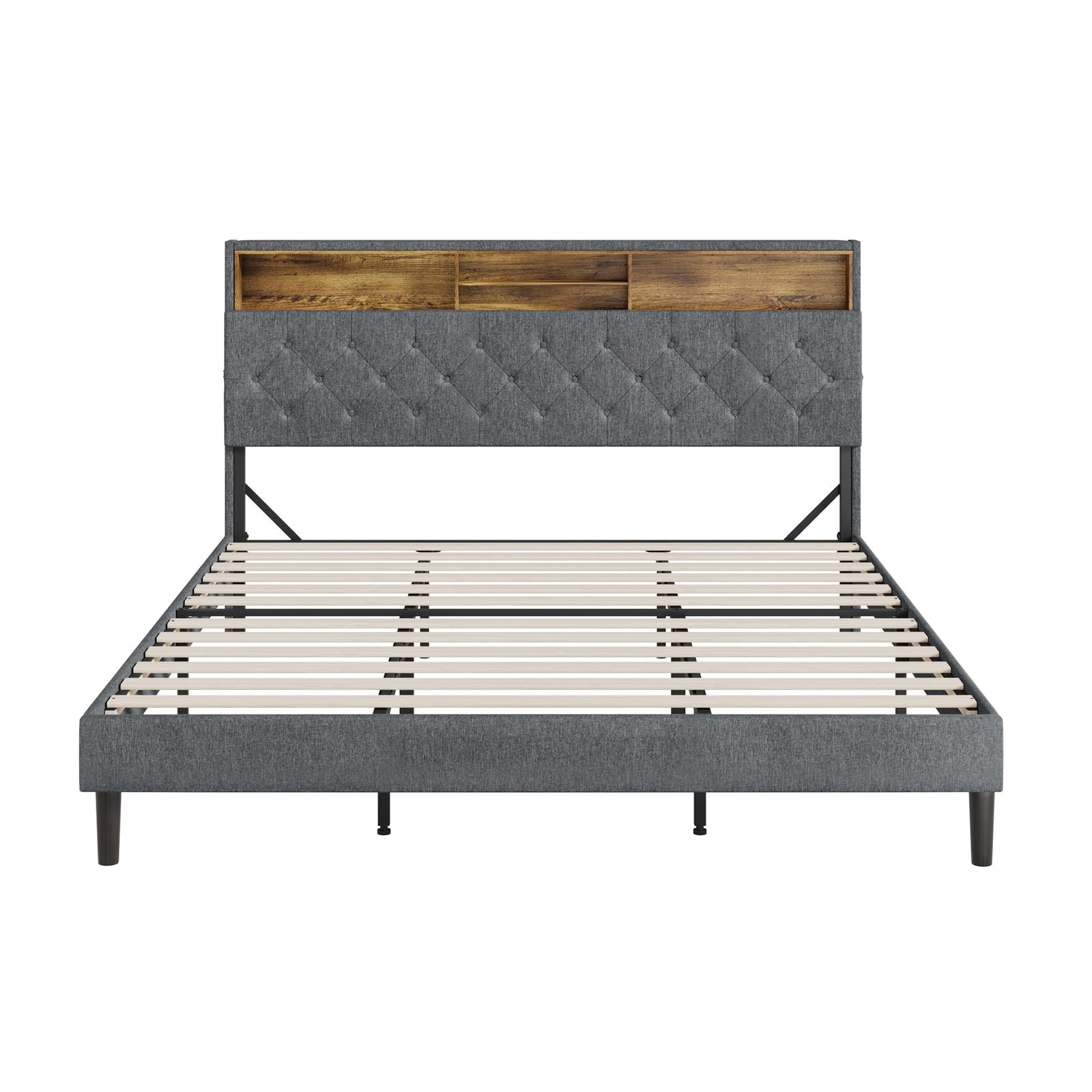 Oikiture Bed Frame King Size Beds Base with LED Storage Bedhead NOVI - Sunyee