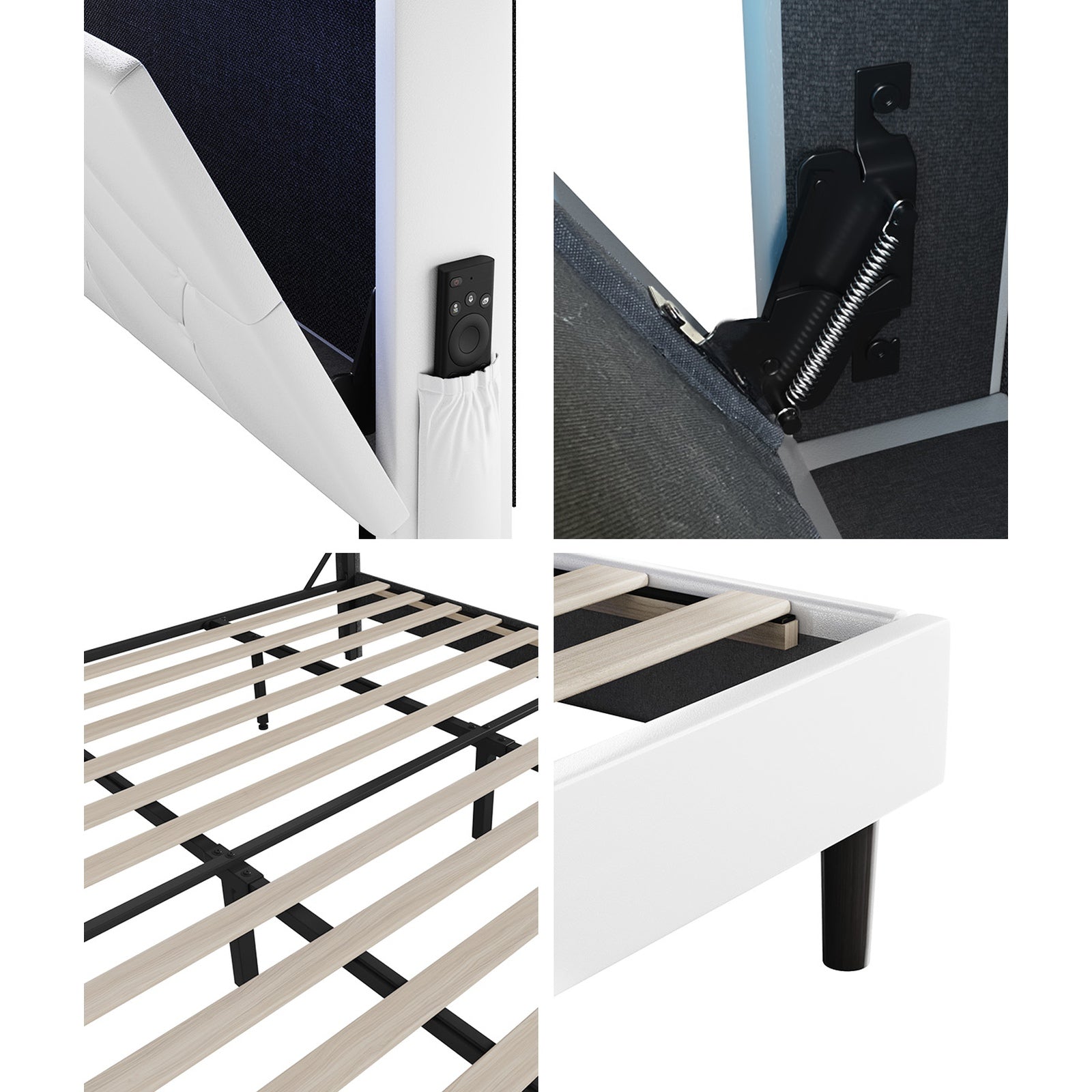 Oikiture Bed Frame King Size Platform Beds with LED Storage Bedhead NOVI