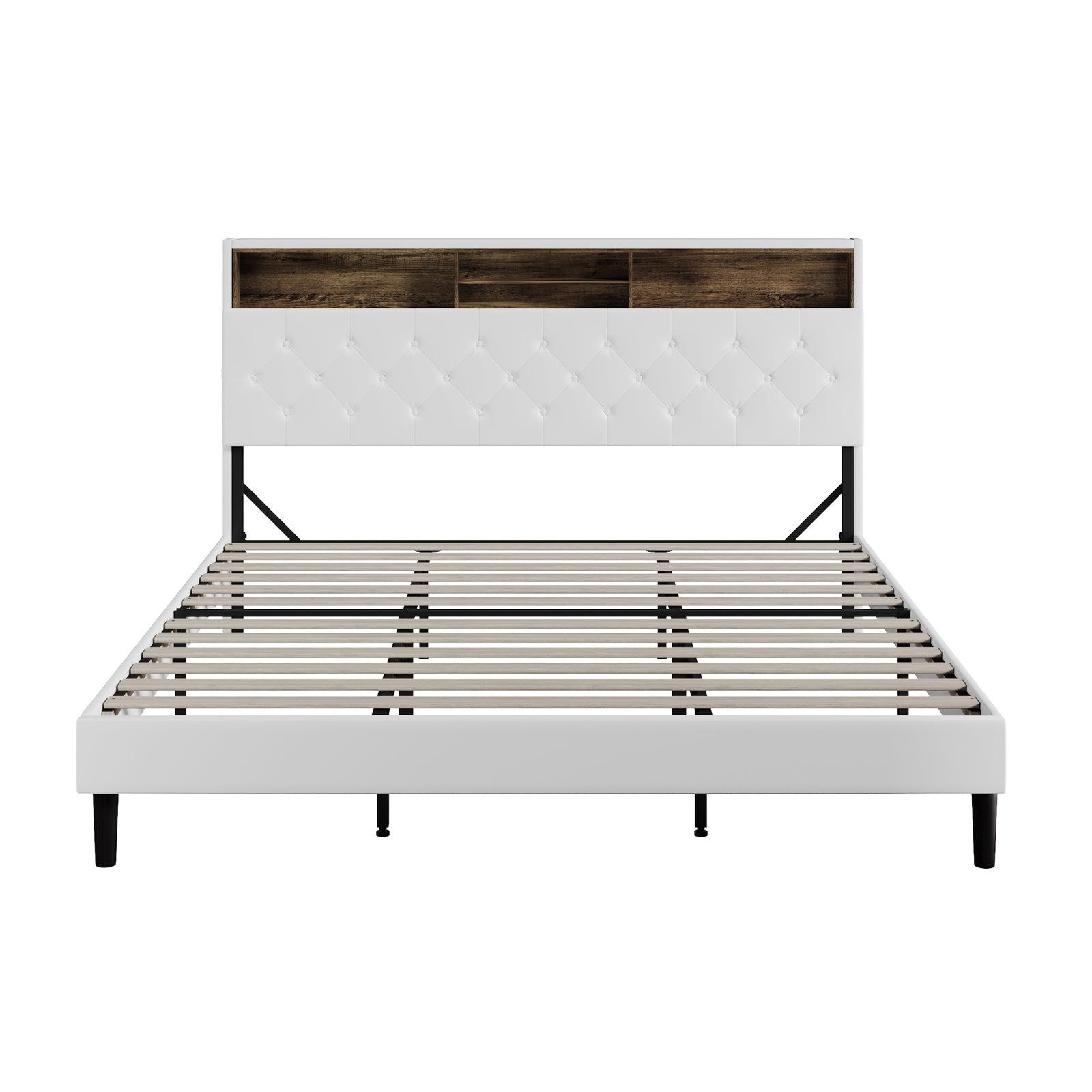 Oikiture Bed Frame King Size Platform Beds with LED Storage Bedhead NOVI