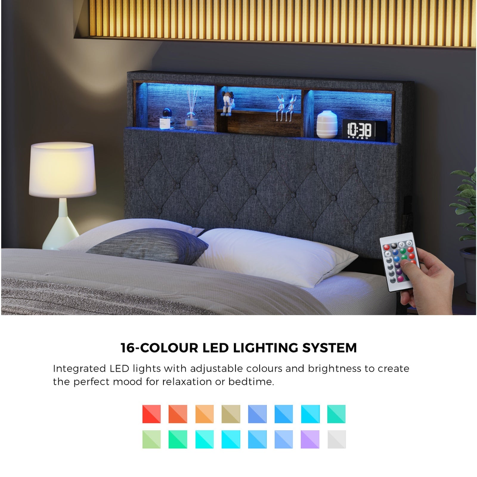 Oikiture Bed Frame King Single Beds Base with LED Storage Bedhead NOVI - Sunyee