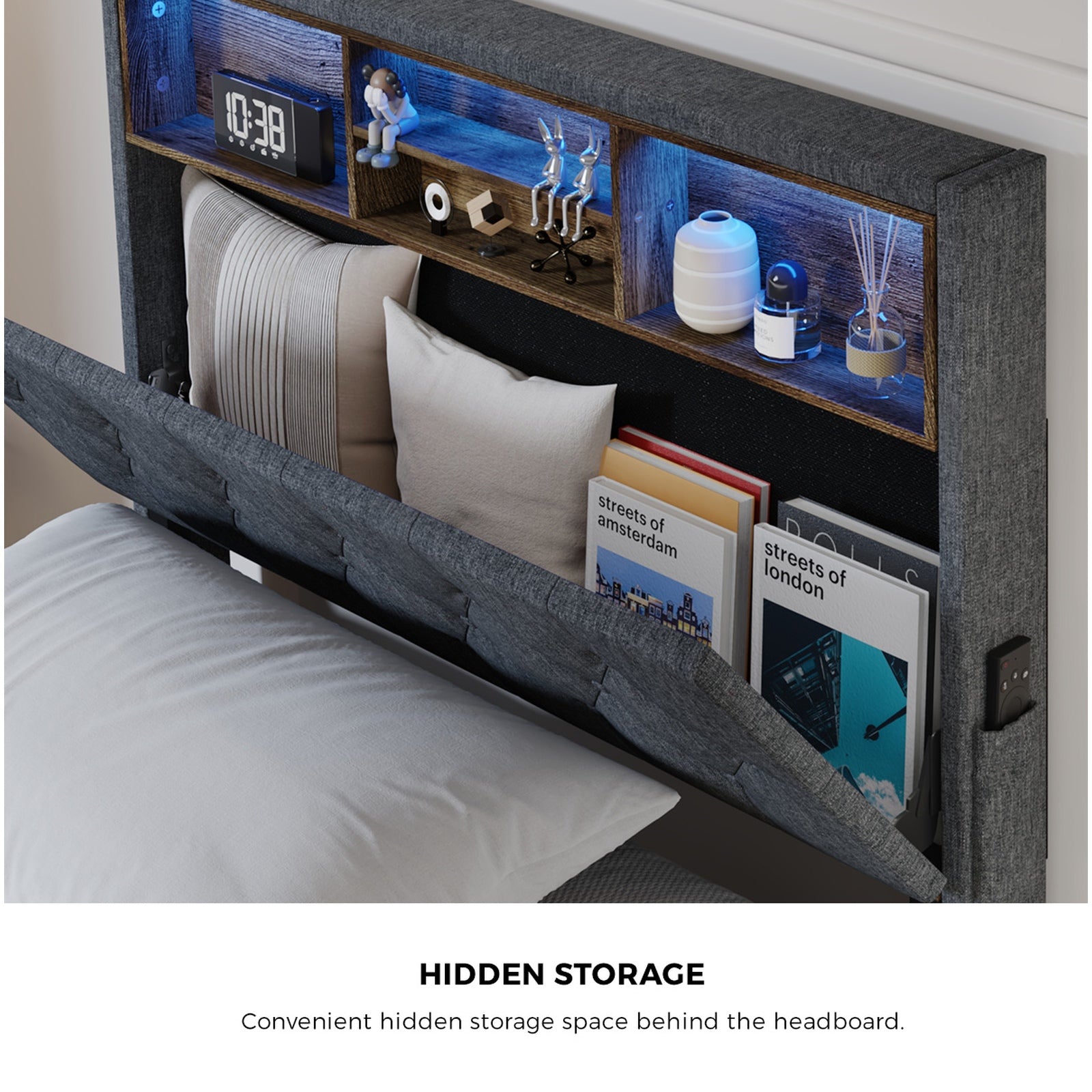 Oikiture Bed Frame King Single Beds Base with LED Storage Bedhead NOVI - Sunyee