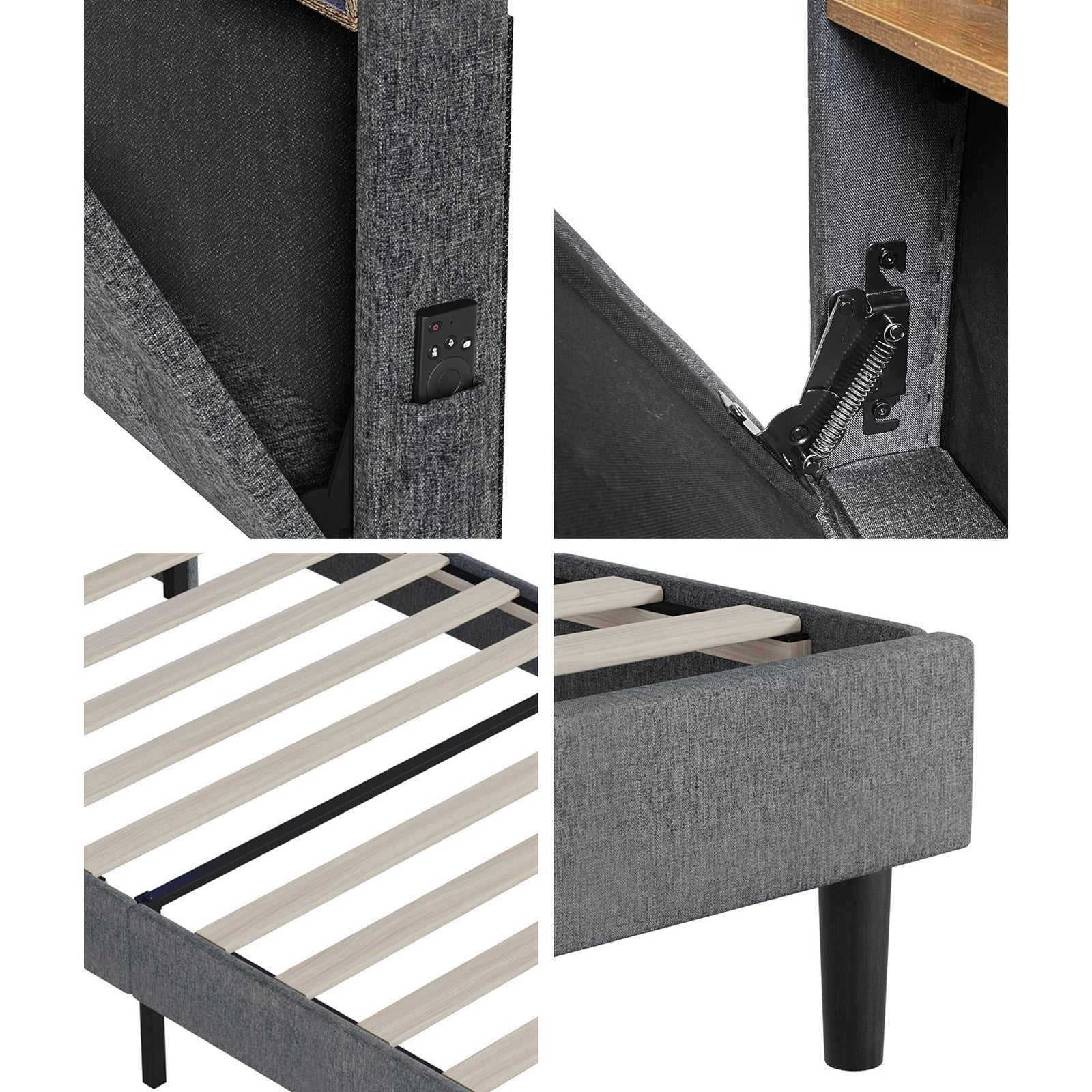 Oikiture Bed Frame King Single Beds Base with LED Storage Bedhead NOVI - Sunyee