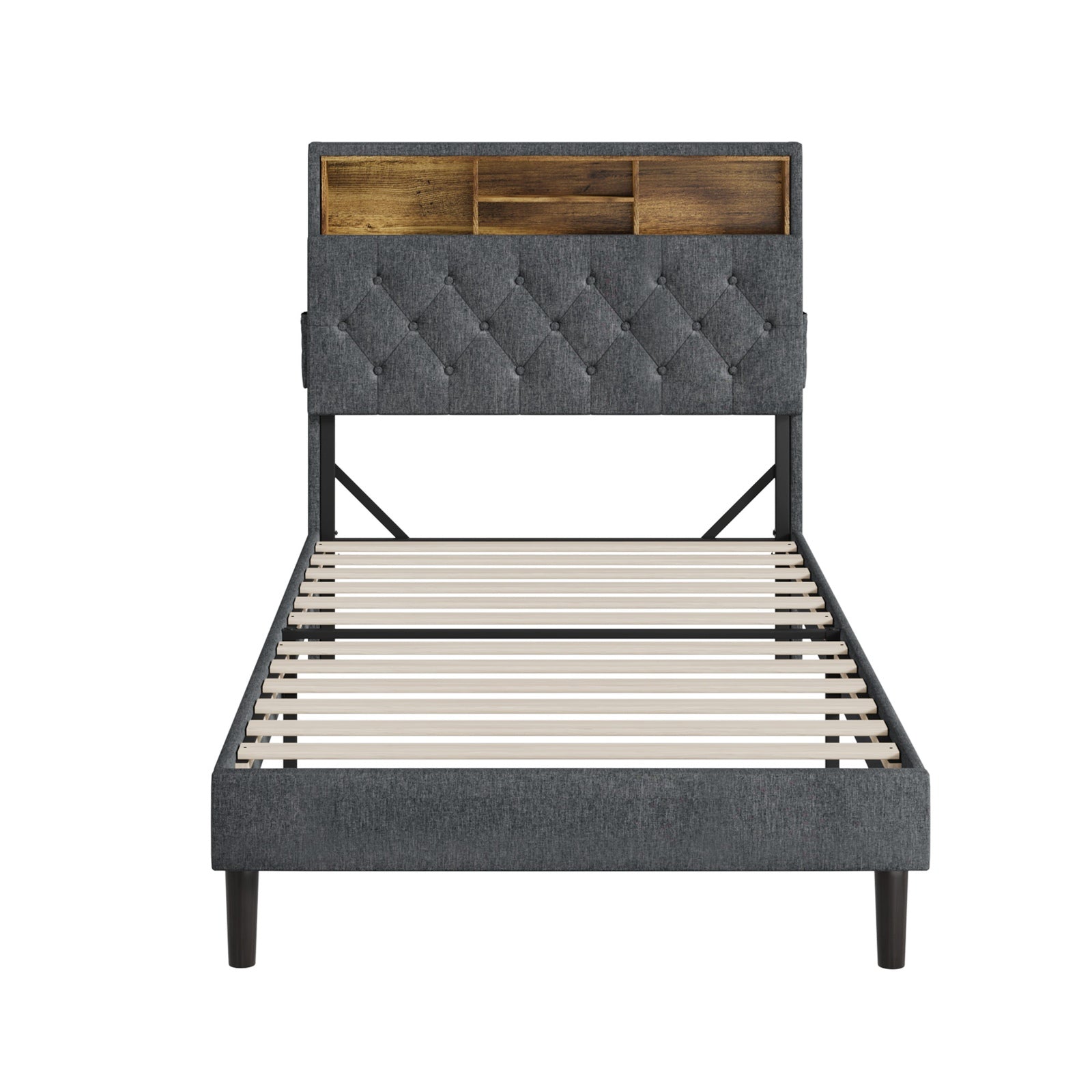 Oikiture Bed Frame King Single Beds Base with LED Storage Bedhead NOVI - Sunyee