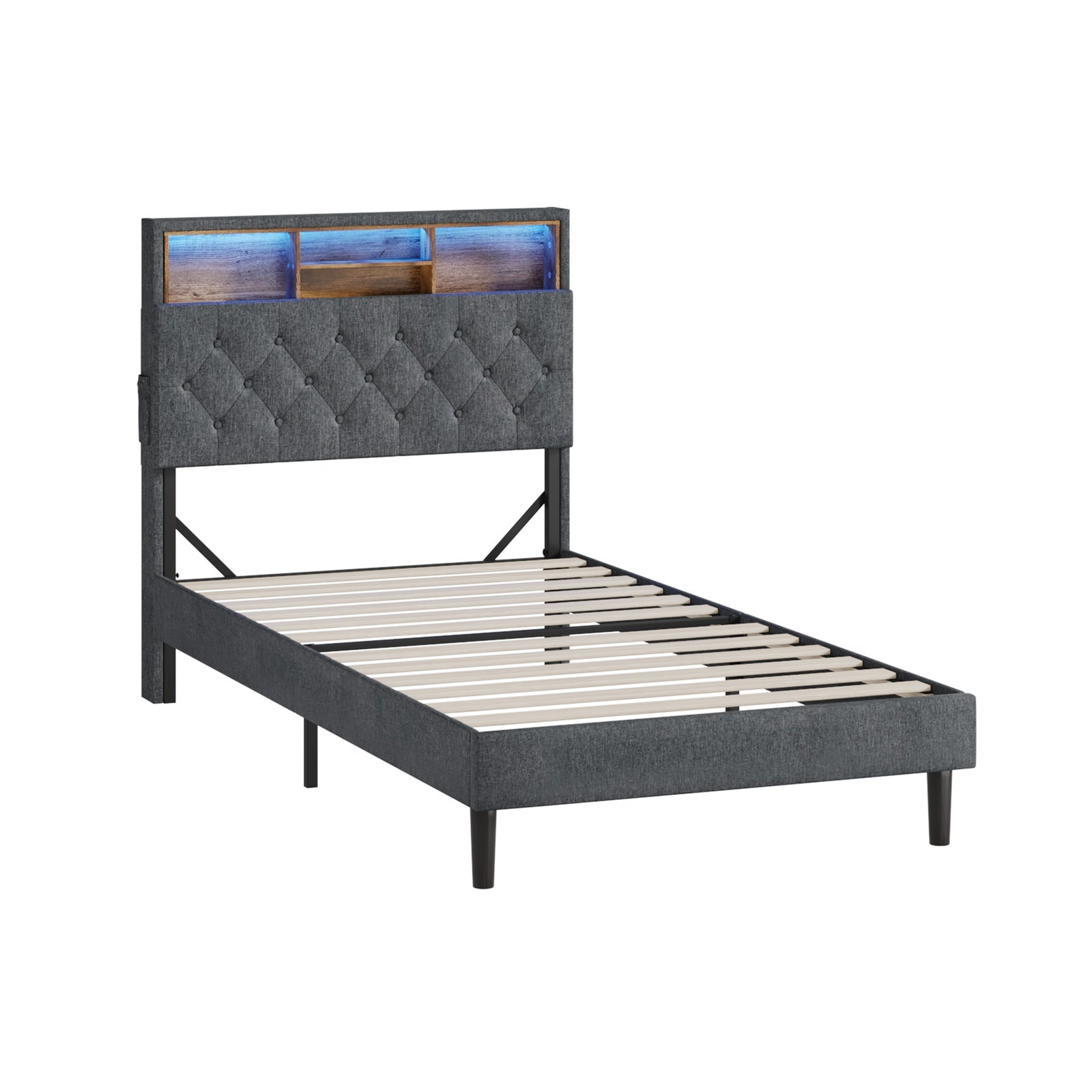 Oikiture Bed Frame King Single Beds Base with LED Storage Bedhead NOVI - Sunyee