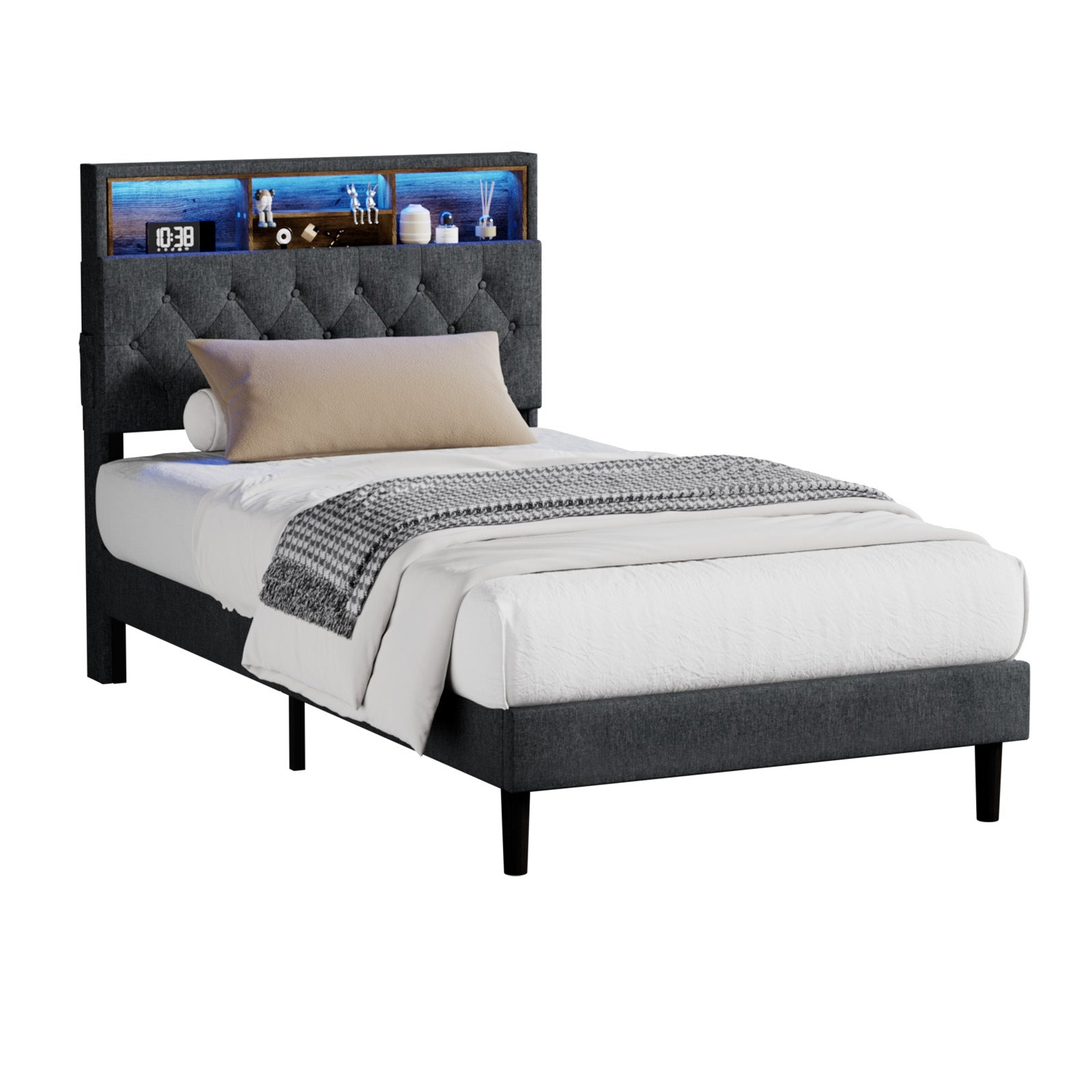 Oikiture Bed Frame King Single Beds Base with LED Storage Bedhead NOVI - Sunyee