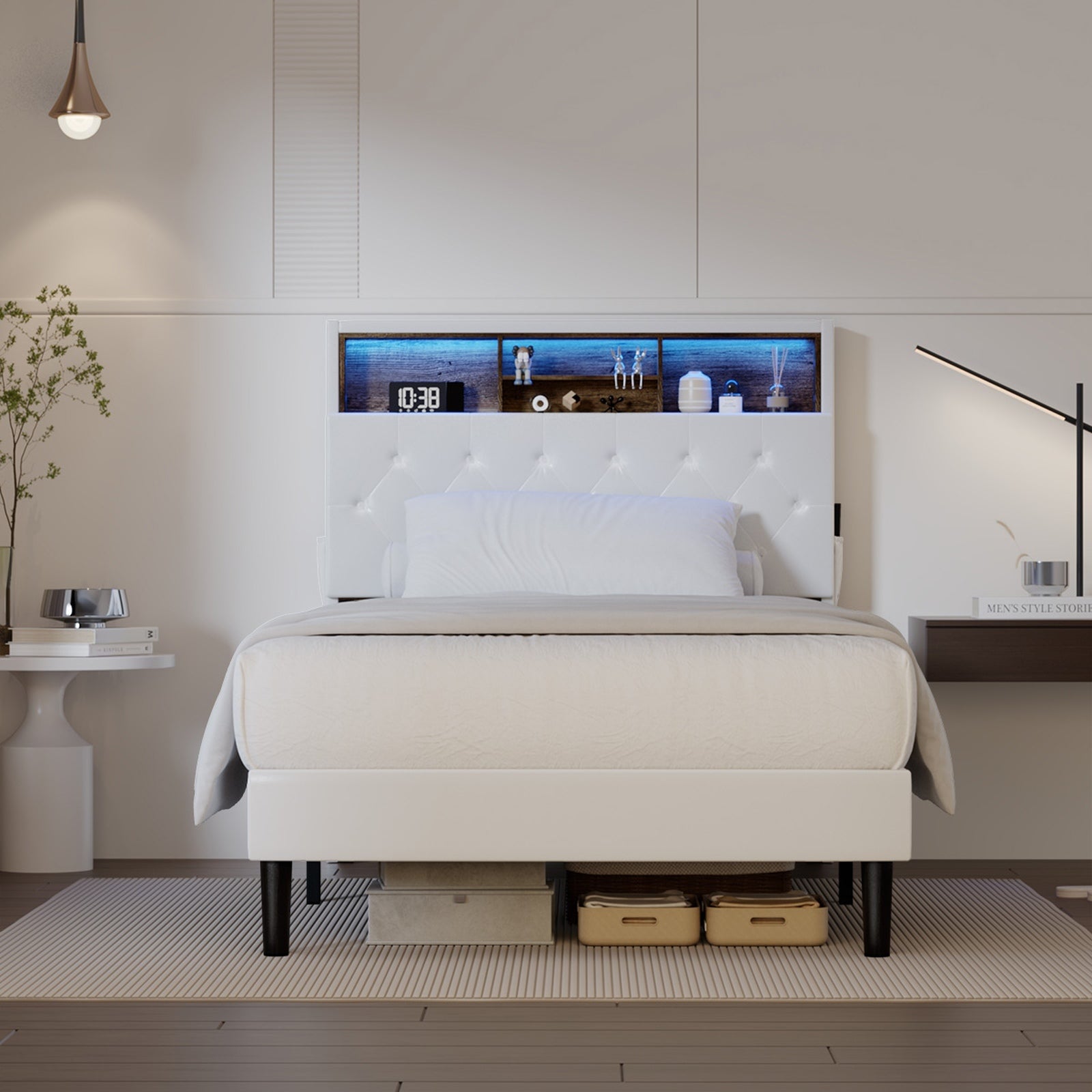Oikiture Bed Frame King Single Size Platform Beds with LED Storage Bedhead NOVI