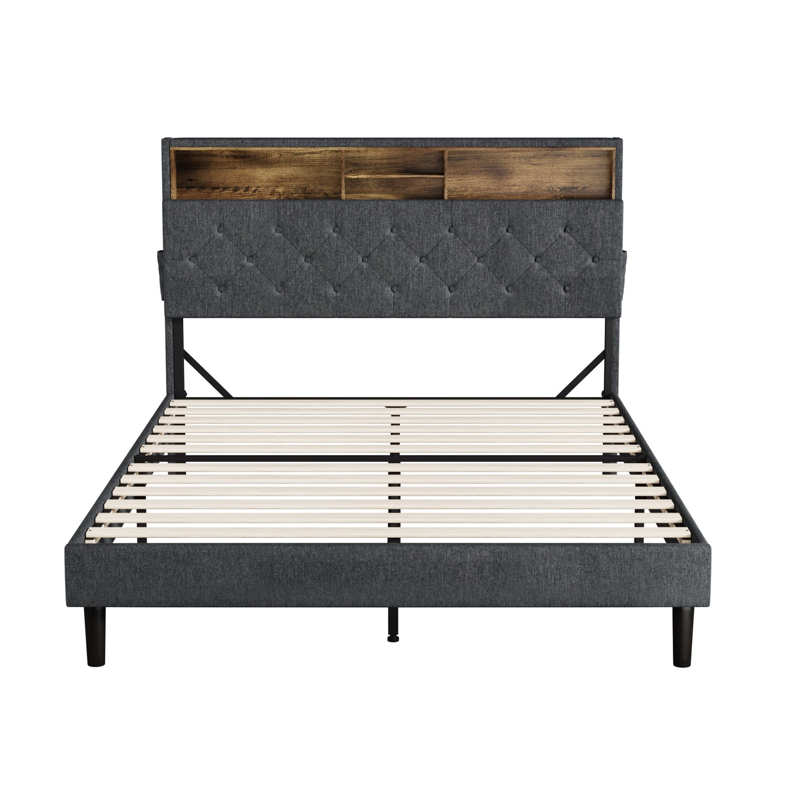 Oikiture Bed Frame Queen Size Beds Base with LED Storage Bedhead NOVI - Sunyee