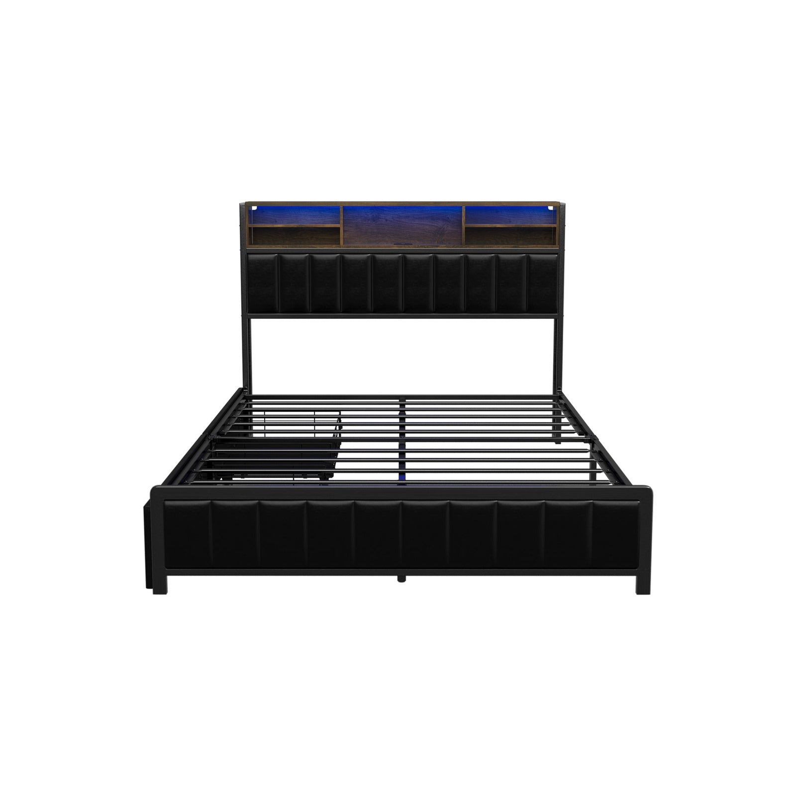 Oikiture Bed Frame Double Size LED Storage Bedhead 2 Drawers USB Charge - Sunyee